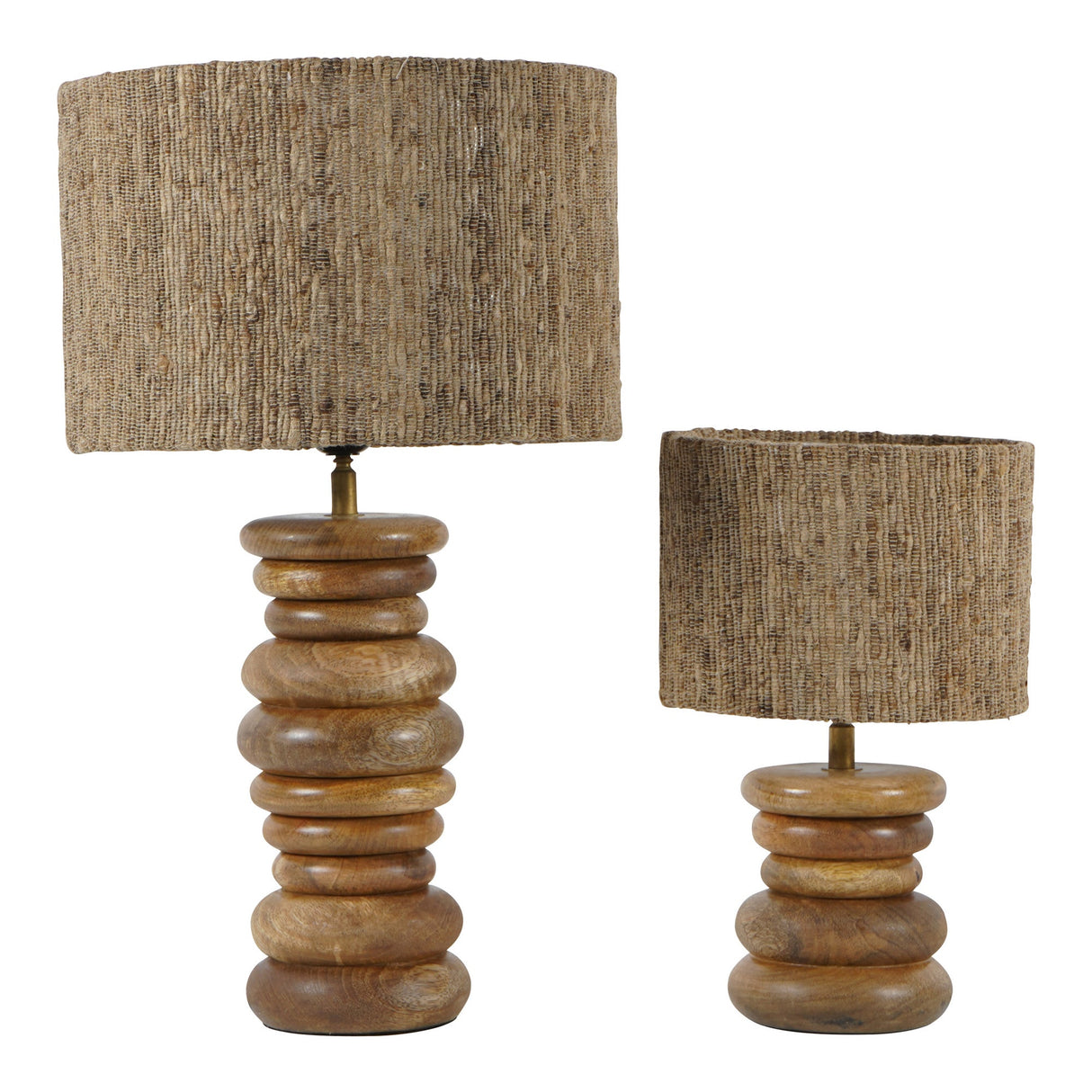 Leon Large Wood Table Lamp - Brown With Silk Jute Shade
