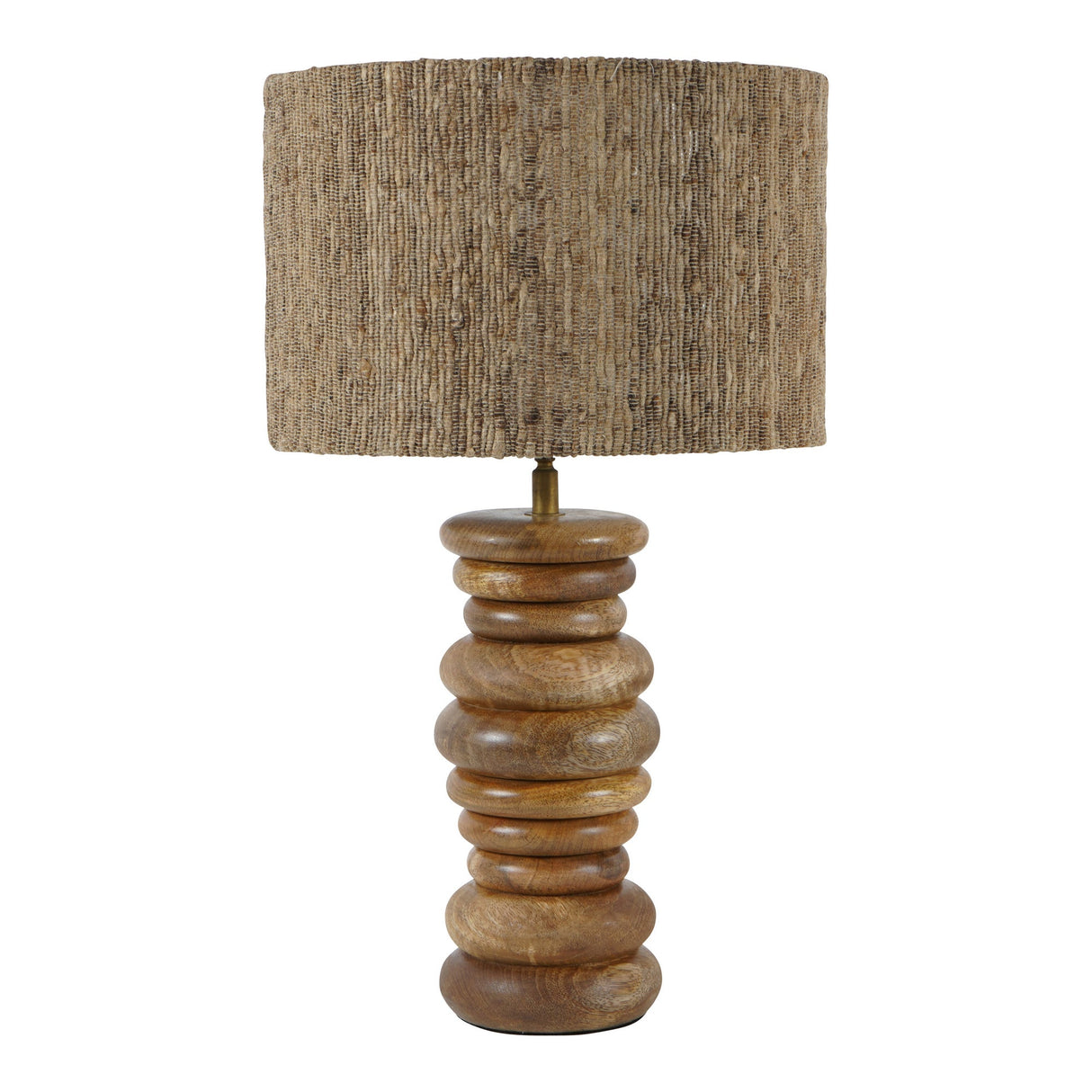 Leon Large Wood Table Lamp - Brown With Silk Jute Shade