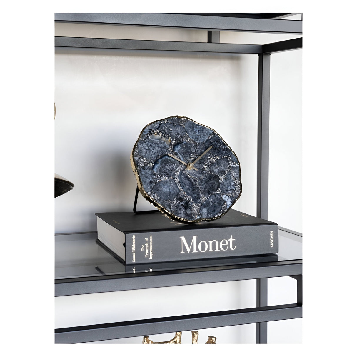 Agate Mantel Clock - Smokey Grey & Gold