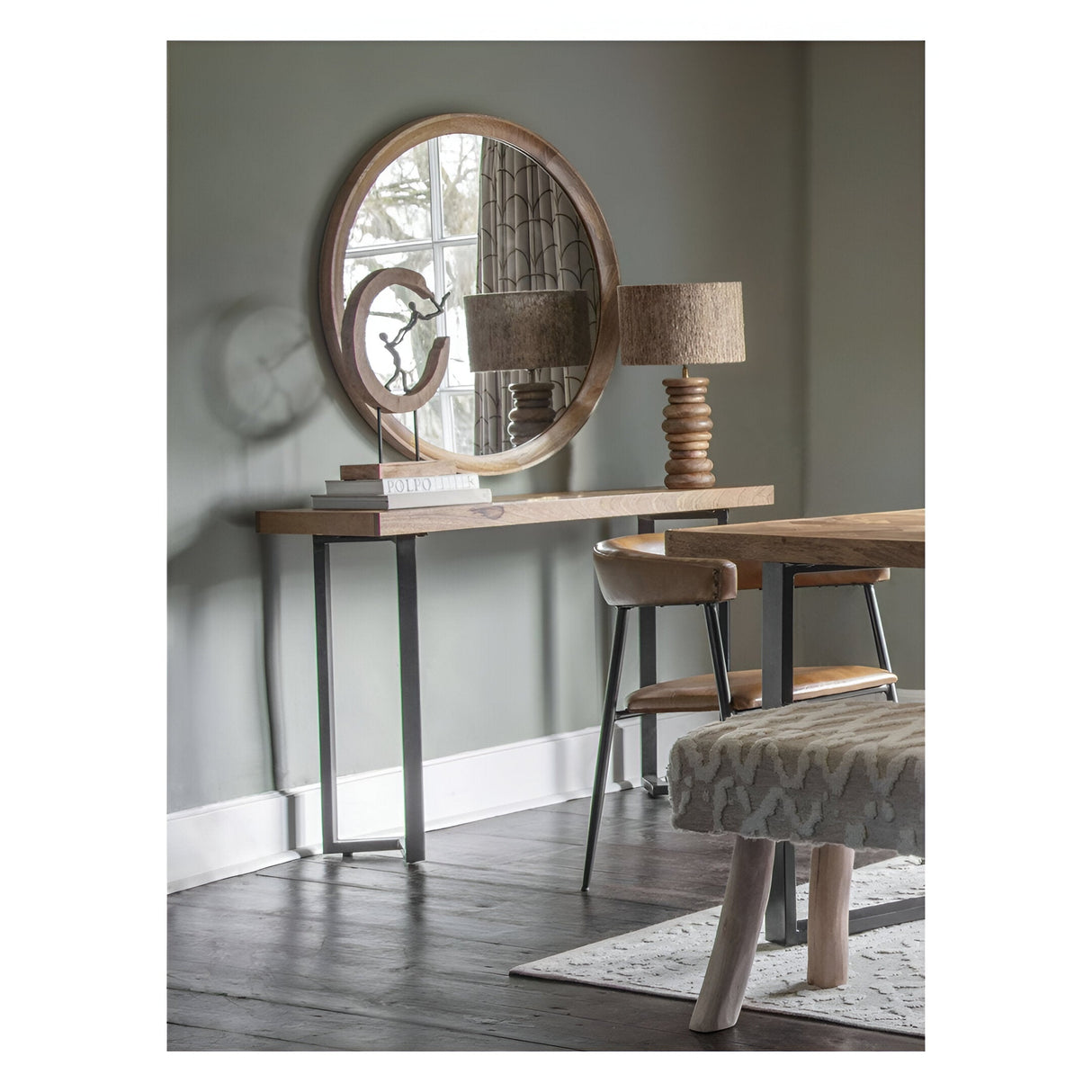 Leon Round Solid Wood Medium Wall Mirror - 90cm