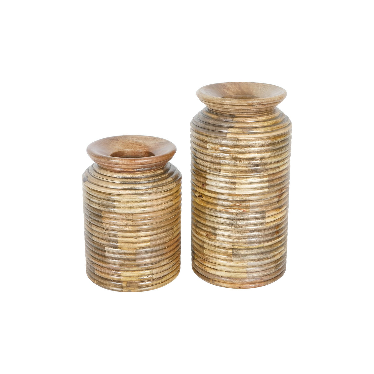 Leon Set of 2 Solid Wood Vase - Natural