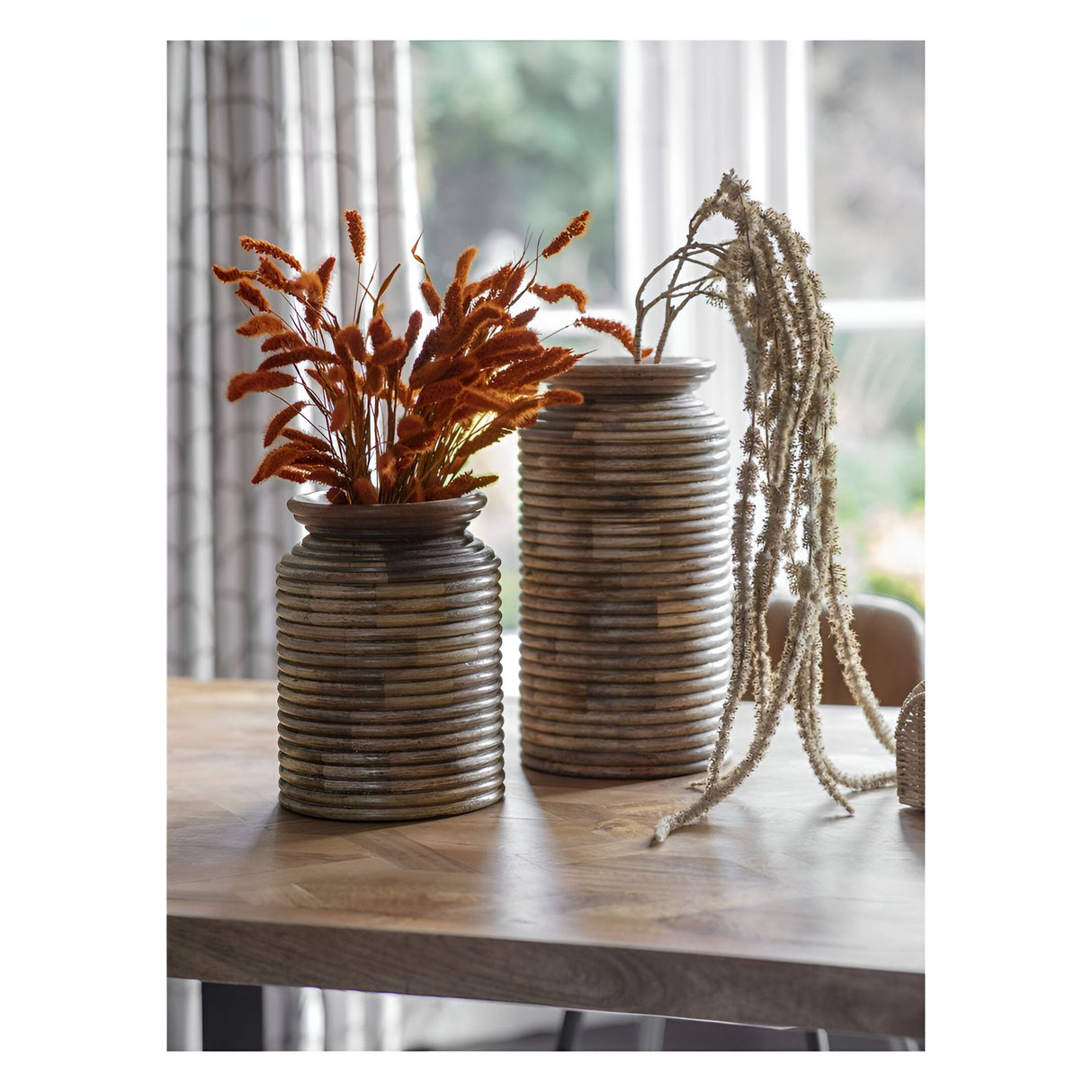Leon Set of 2 Solid Wood Vase - Natural