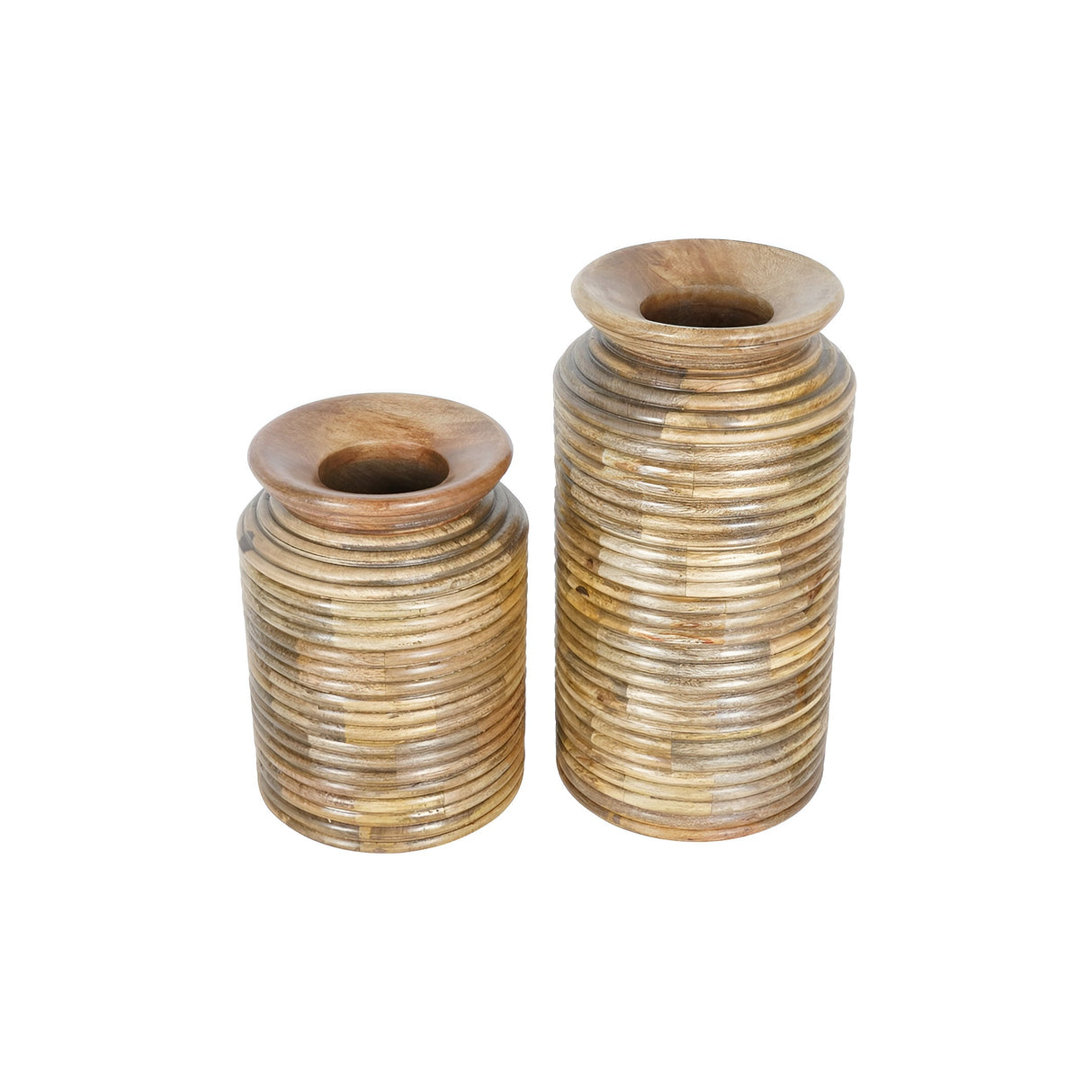 Leon Set of 2 Solid Wood Vase - Natural