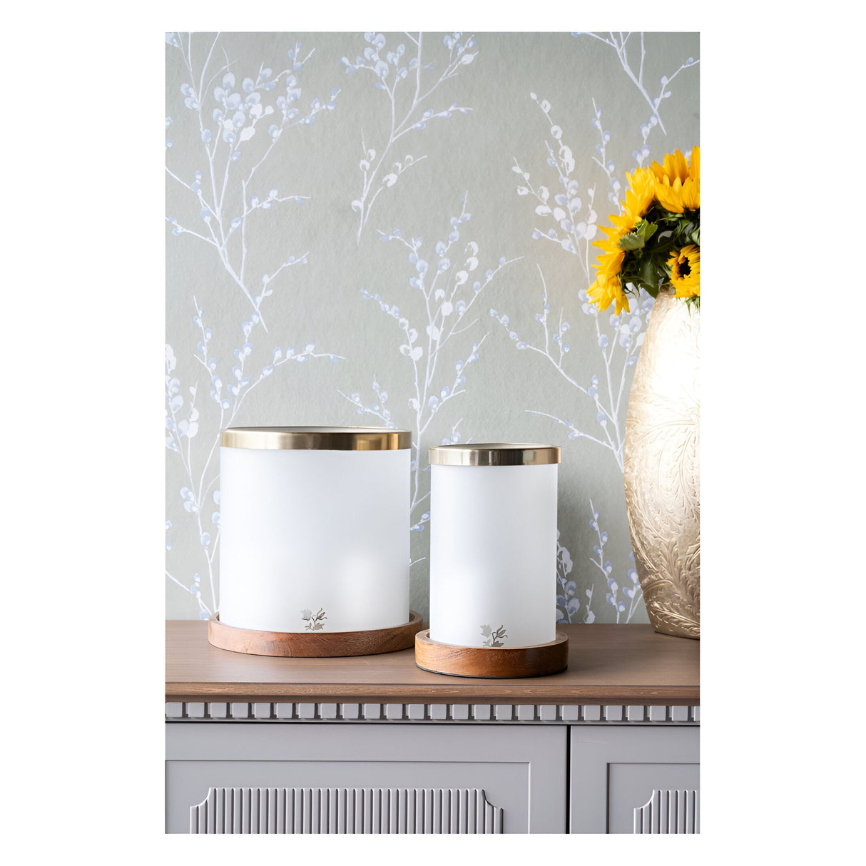 Laura Ashley Large Frosted Glass Hurricane - Gold