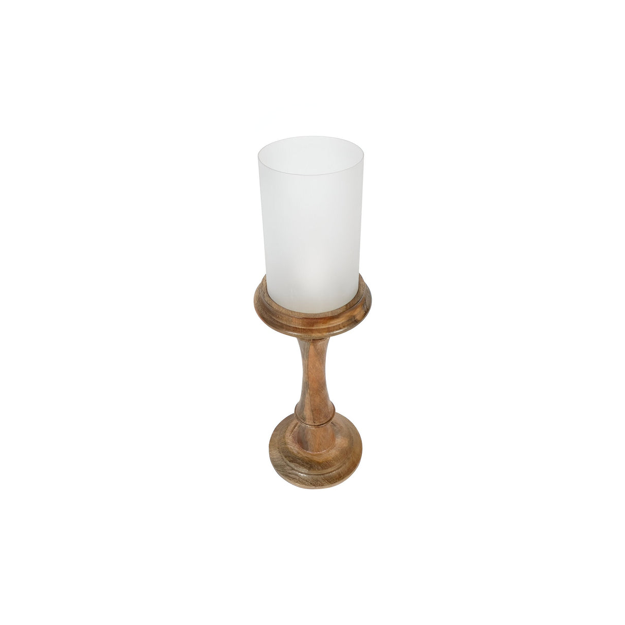Laura Ashley Small Wooden Pedestal Hurricane With Frosted Glass - Brown
