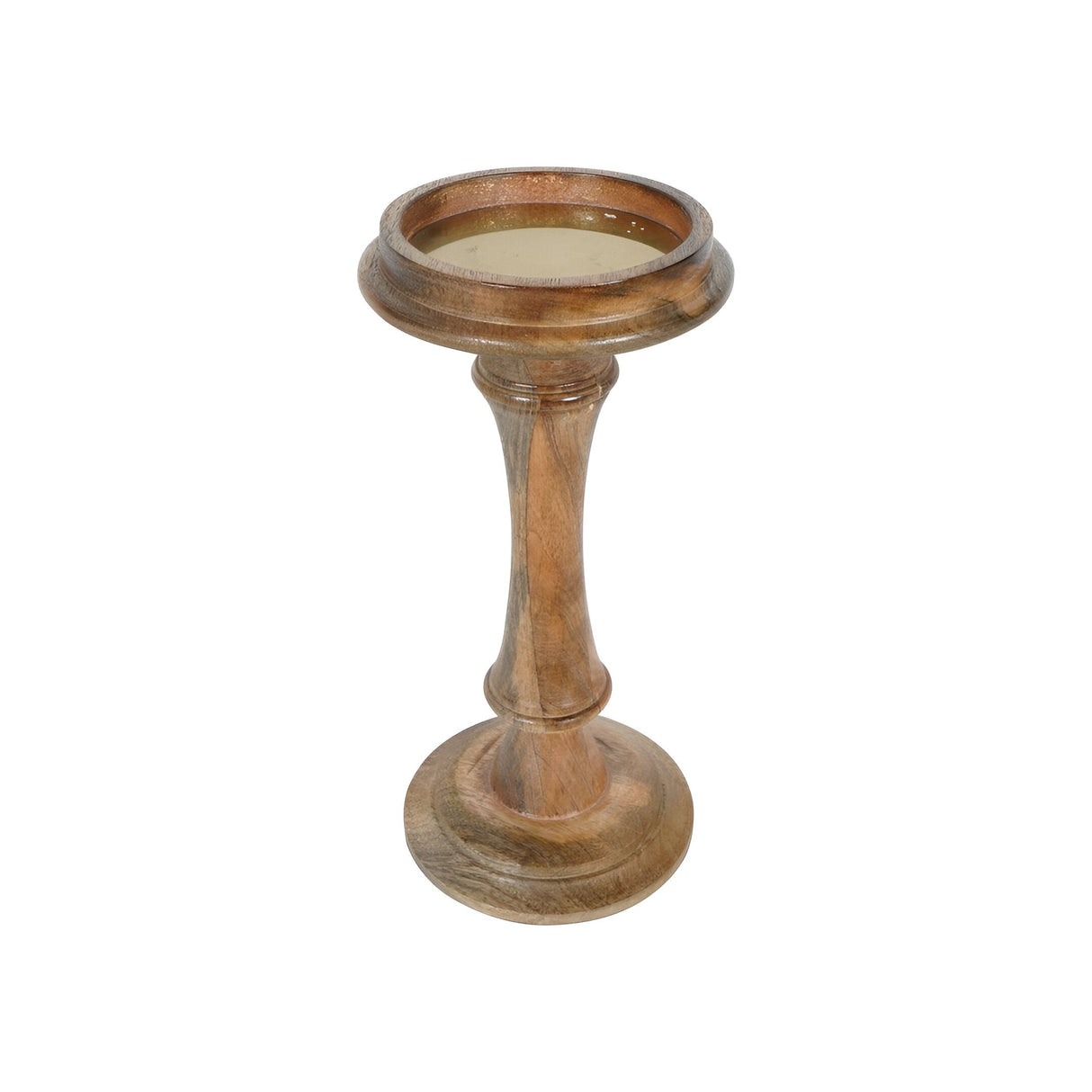 Laura Ashley Small Wooden Pedestal Hurricane With Frosted Glass - Brown