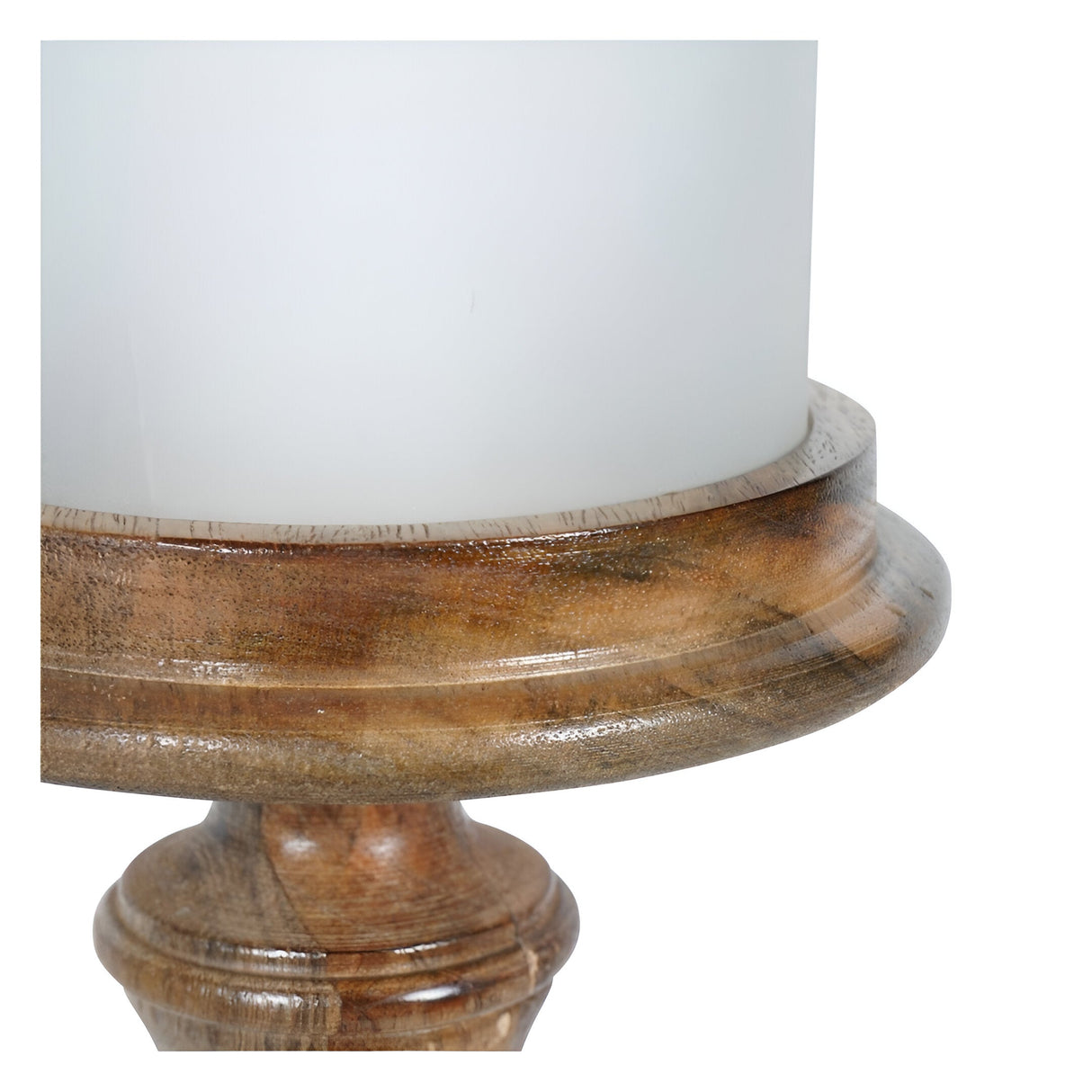 Laura Ashley Small Wooden Pedestal Hurricane With Frosted Glass - Brown