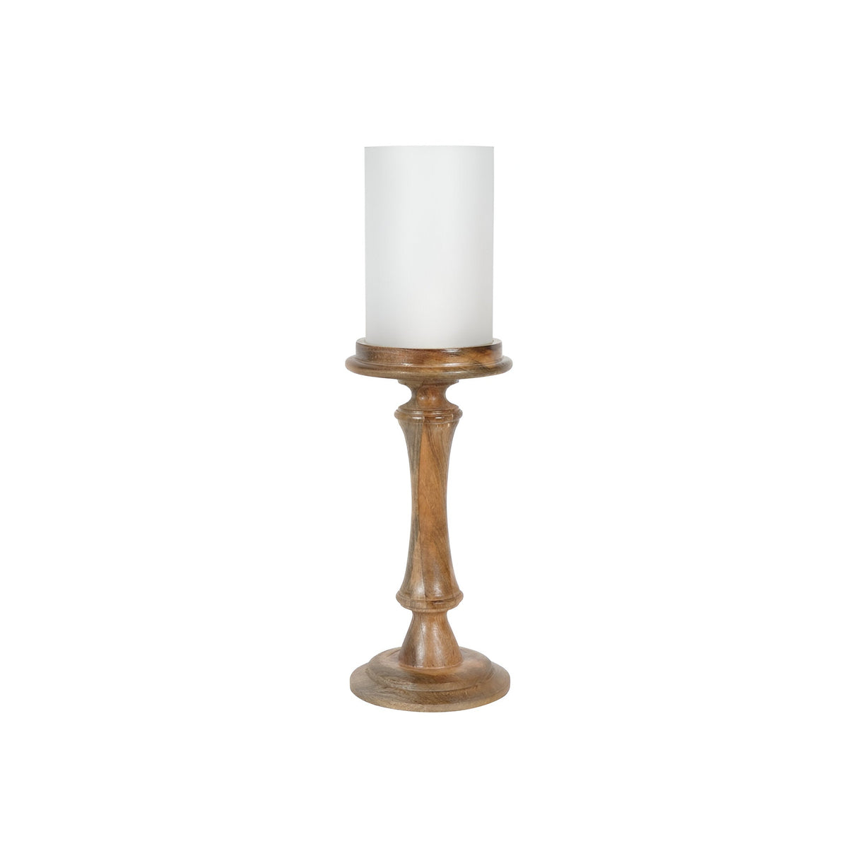 Laura Ashley Small Wooden Pedestal Hurricane With Frosted Glass - Brown