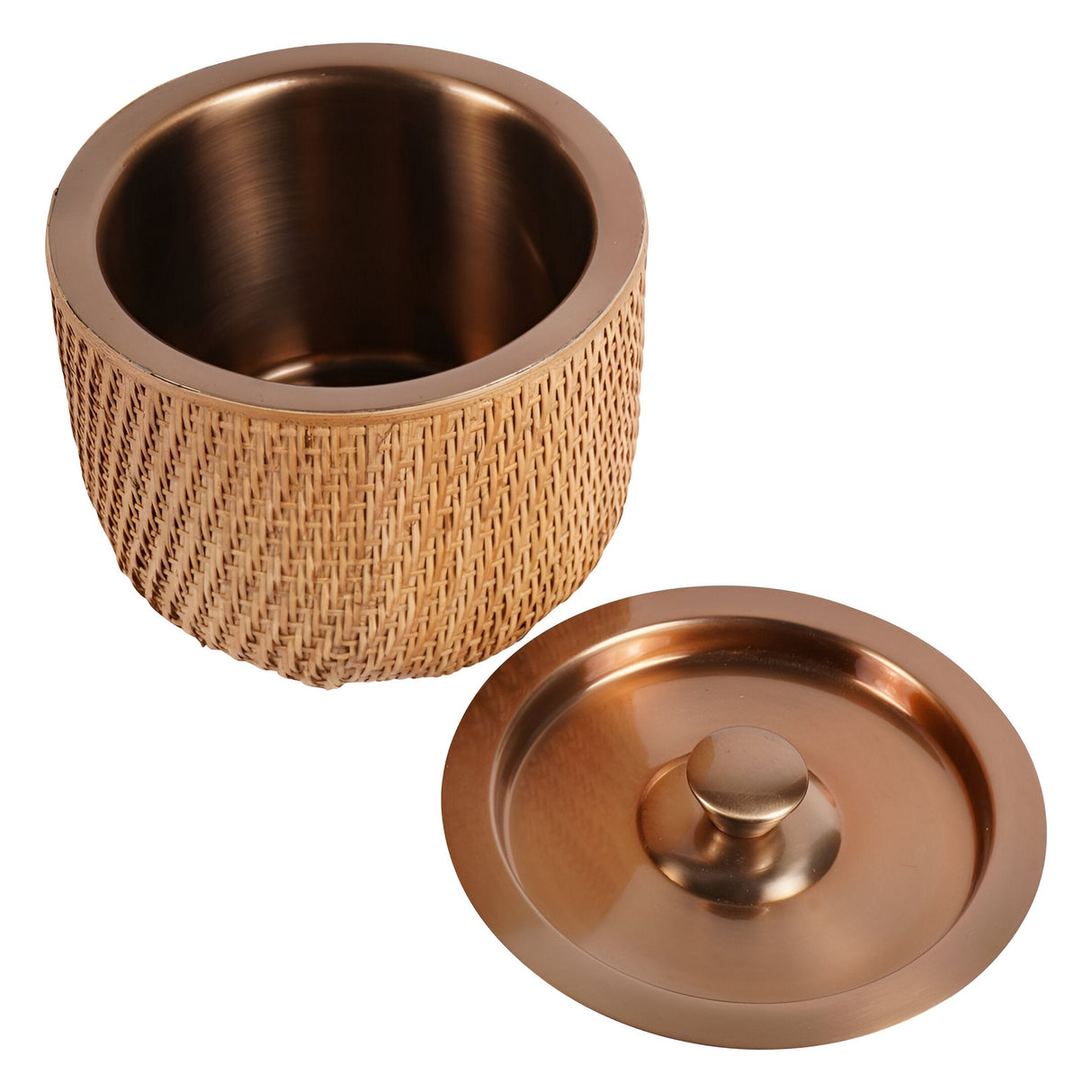 Rattan Ice Bucket With Lid - Dusky Gold