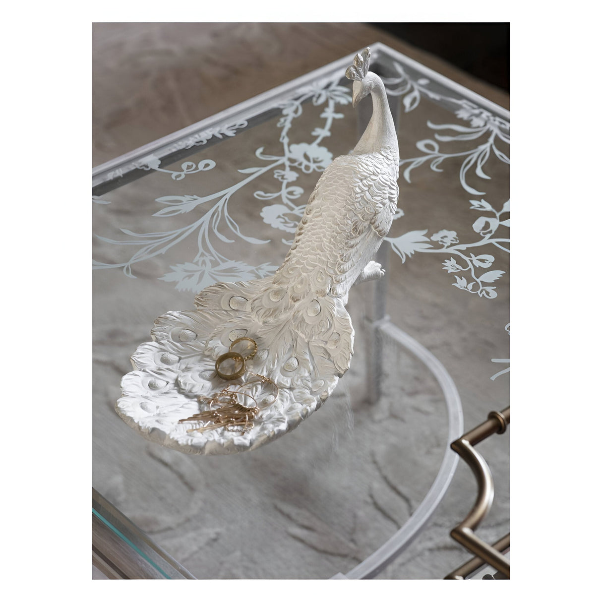 Laura Ashley Peacock Trinket Dish - Distressed White