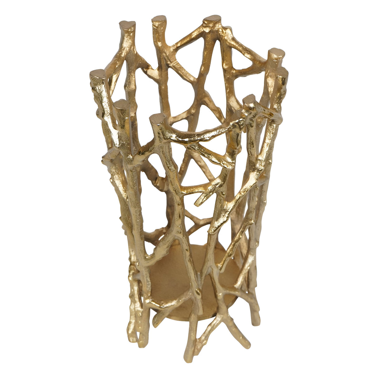 Twig Large Round Pillar Tealight Holder - Gold