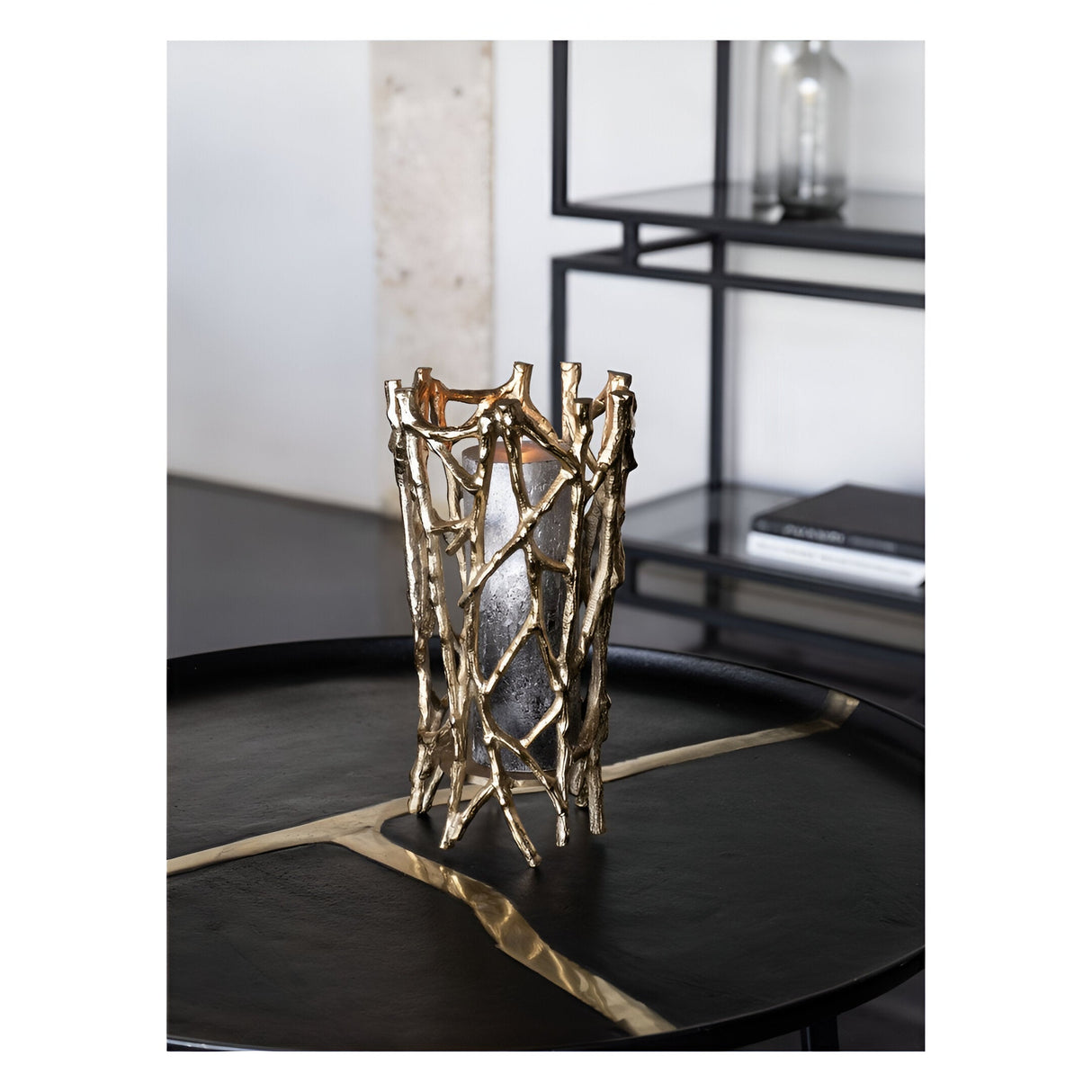 Twig Large Round Pillar Tealight Holder - Gold