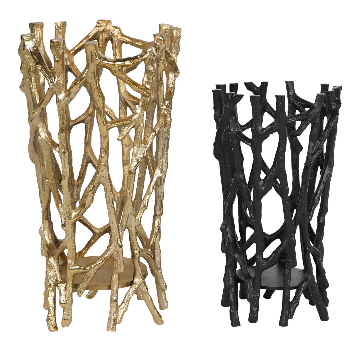 Twig Large Round Pillar Tealight Holder - Gold