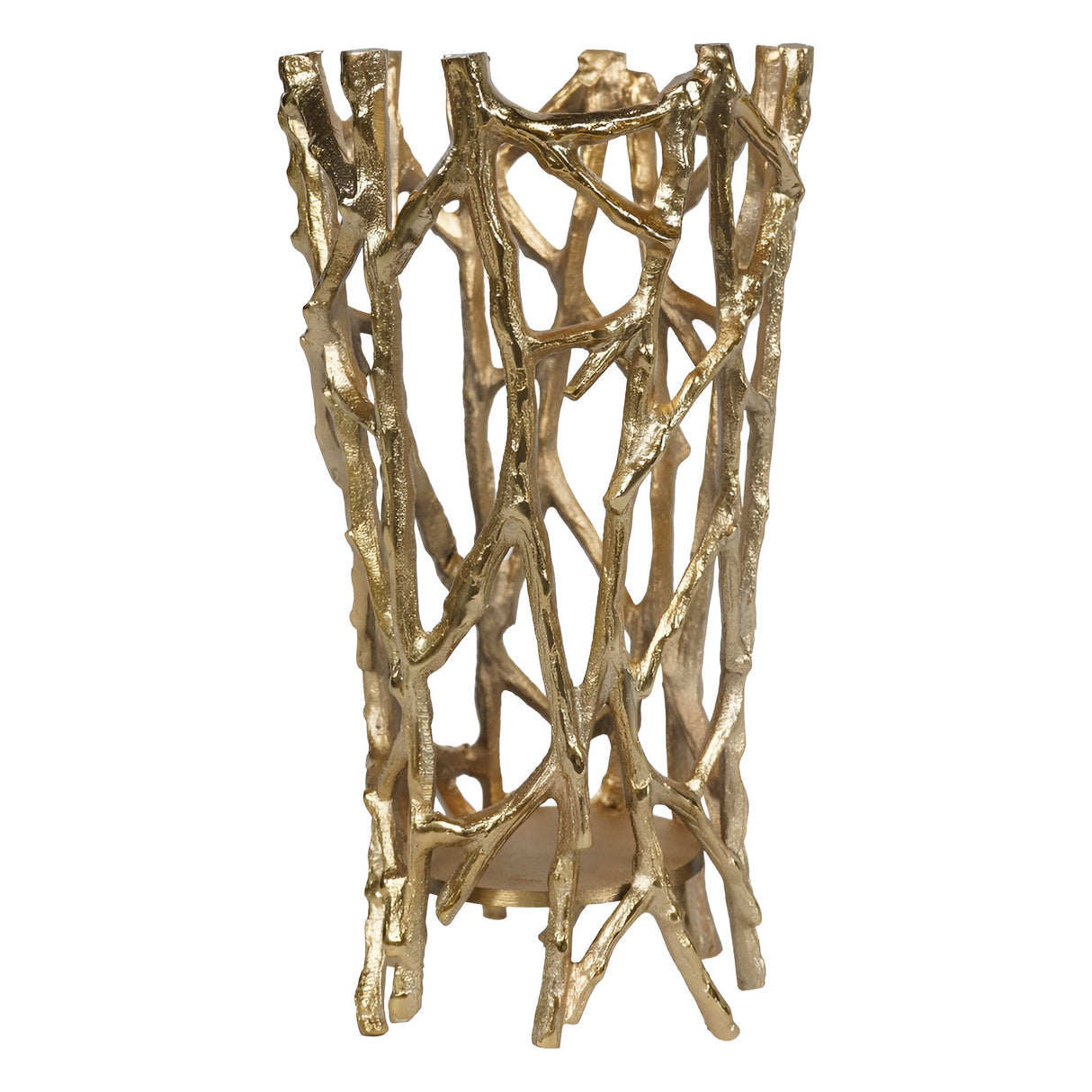 Twig Large Round Pillar Tealight Holder - Gold