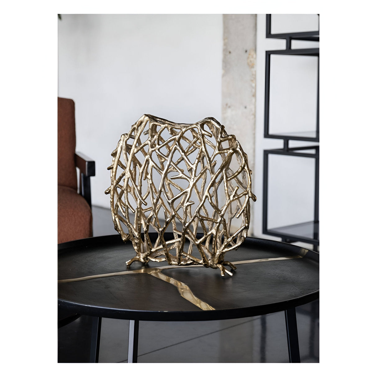 Twig Sculptural Disc Vase - Gold
