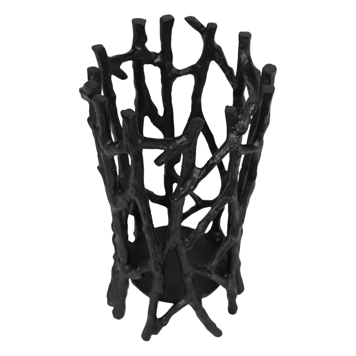 Twig Large Round Pillar Tealight Holder - Black