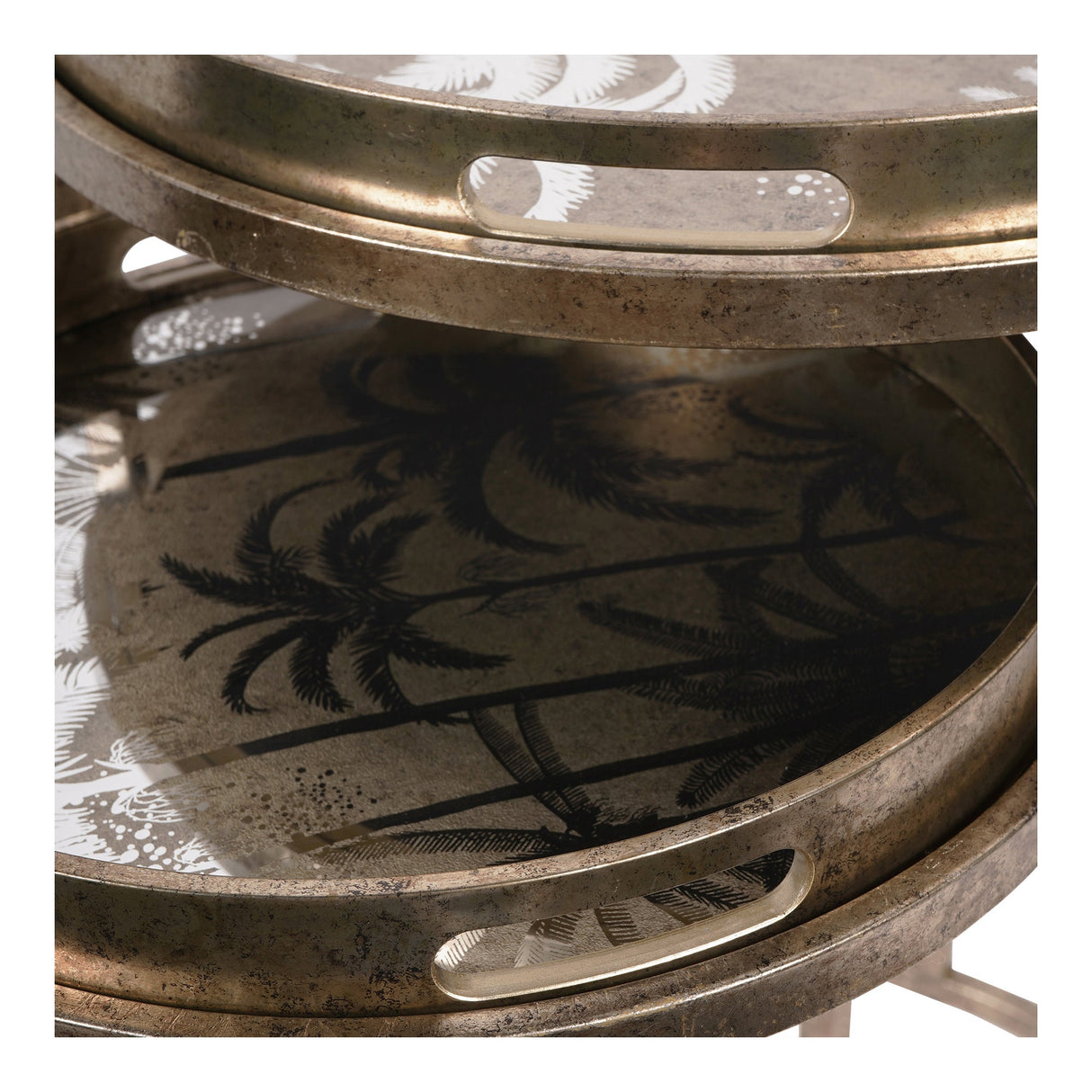 Palm Tree Set of 2 Side Tray Tables - Gold