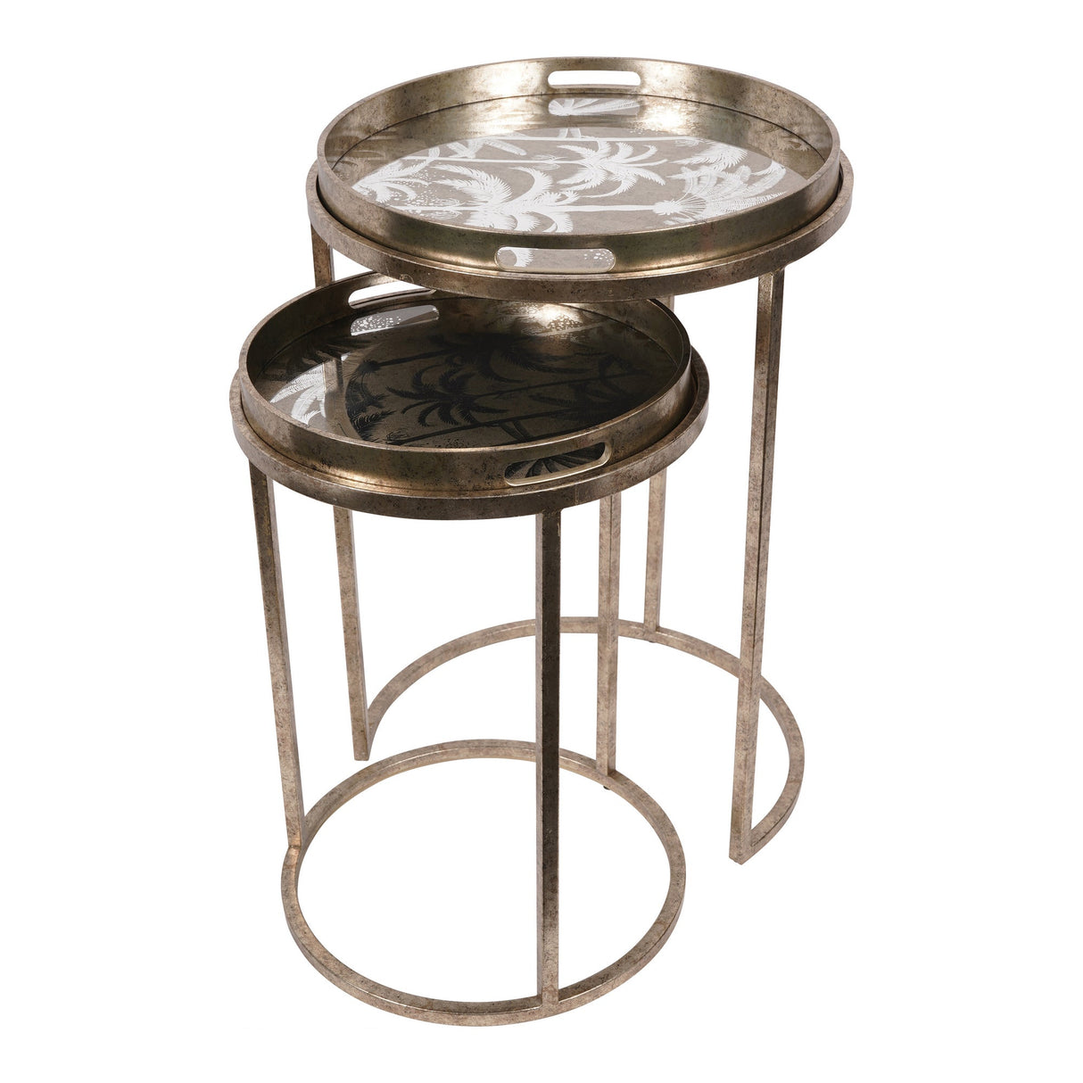 Palm Tree Set of 2 Side Tray Tables - Gold