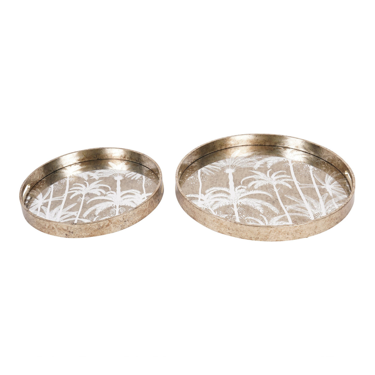 Palm Tree Set of 2 Trays - Antique Gold