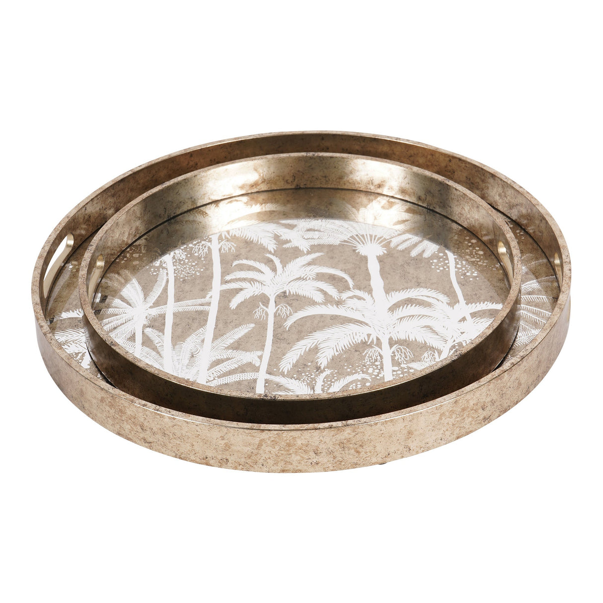 Palm Tree Set of 2 Trays - Antique Gold
