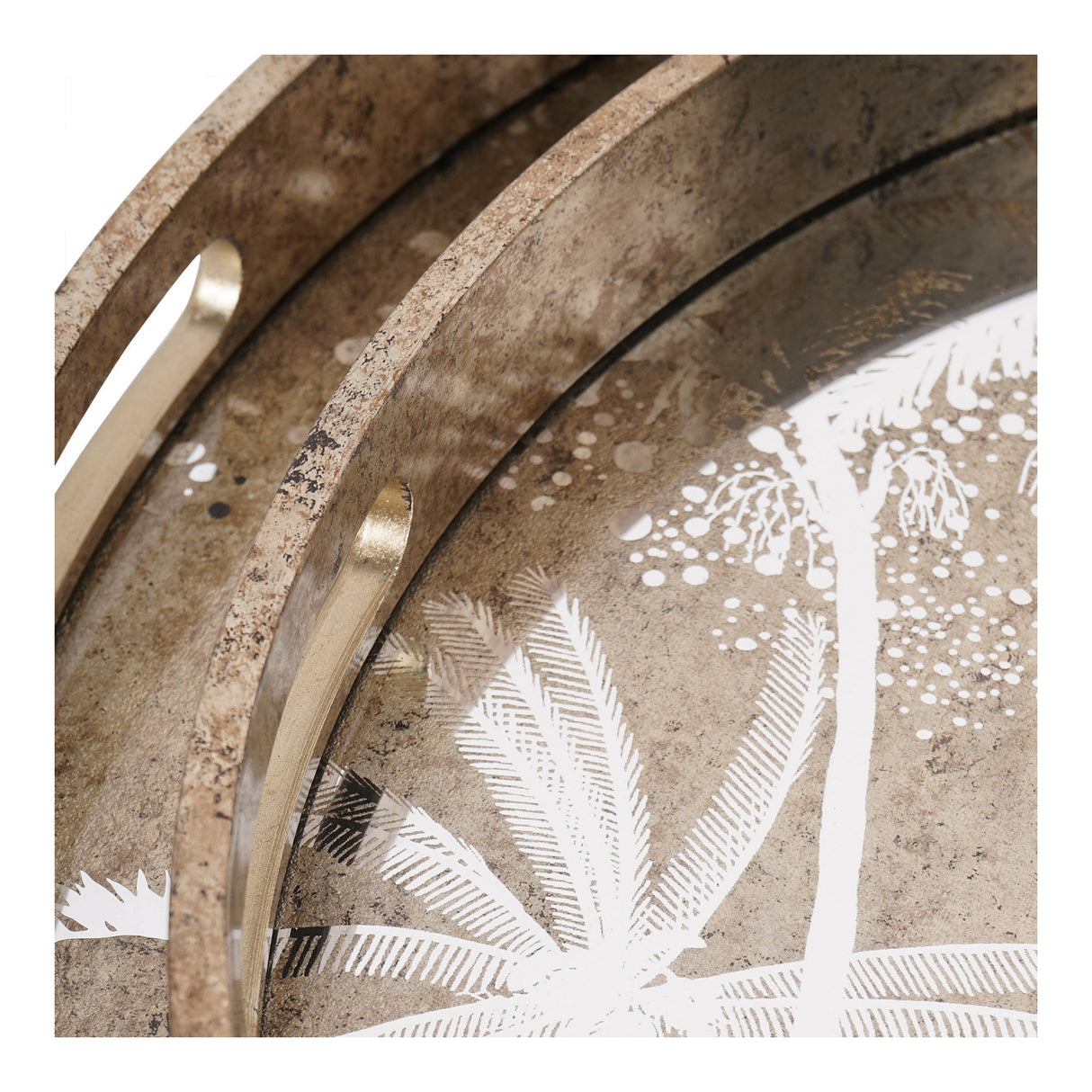 Palm Tree Set of 2 Trays - Antique Gold