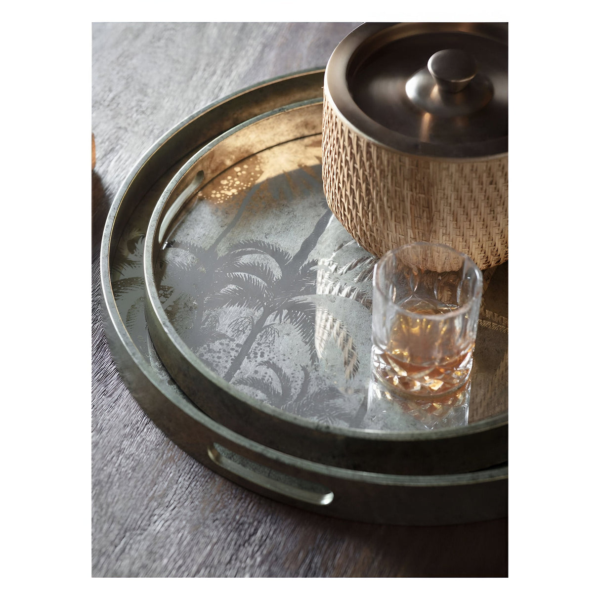 Palm Tree Set of 2 Trays - Antique Gold