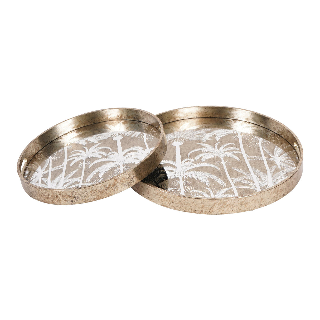 Palm Tree Set of 2 Trays - Antique Gold