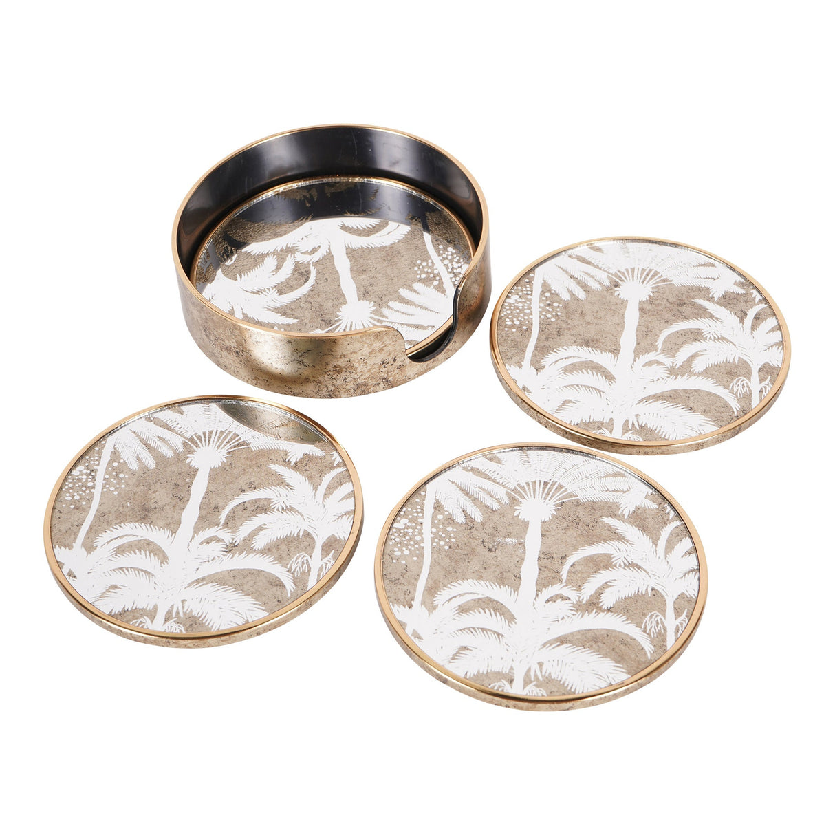 Palm Tree Round Coasters Set of 4 - Antique Gold
