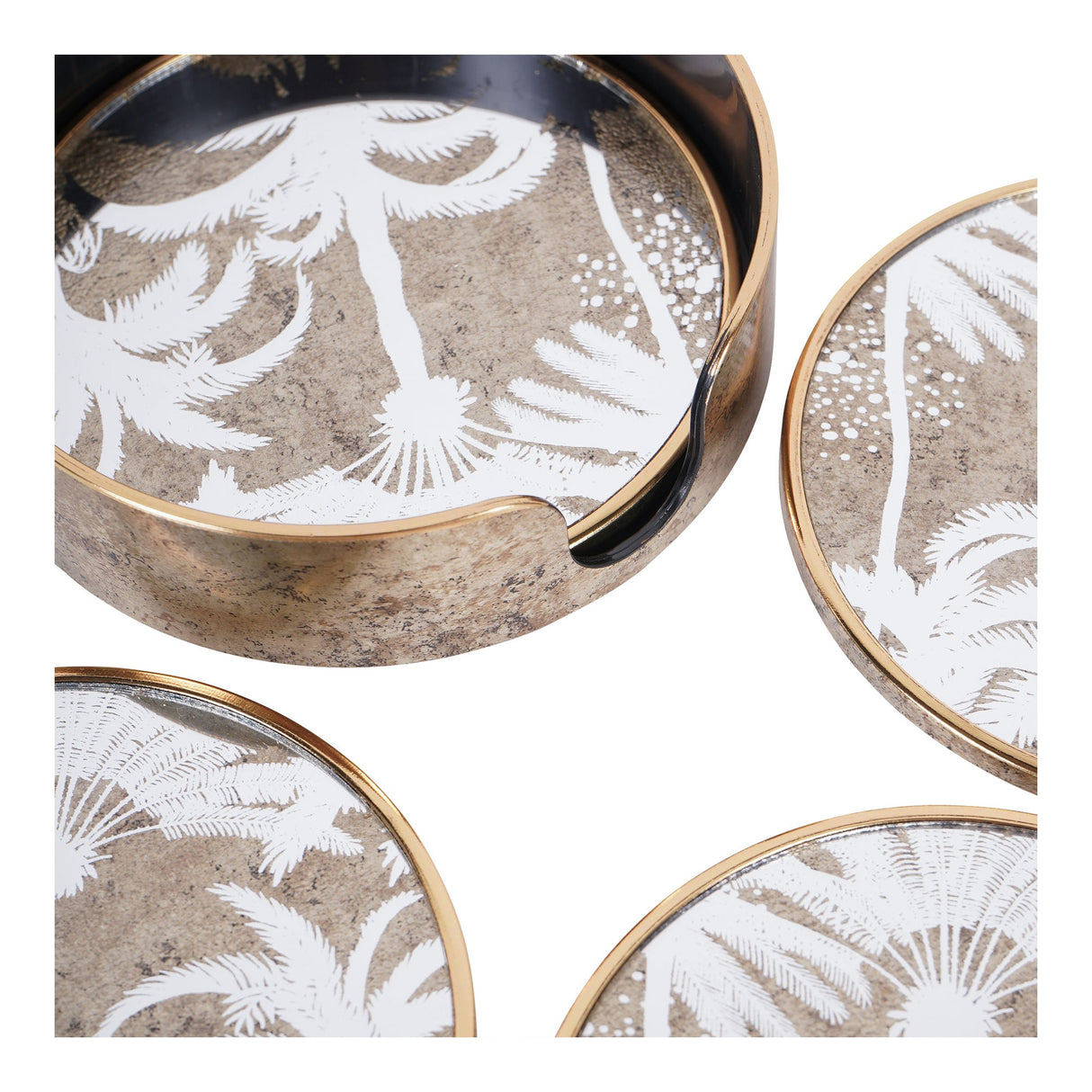 Palm Tree Round Coasters Set of 4 - Antique Gold