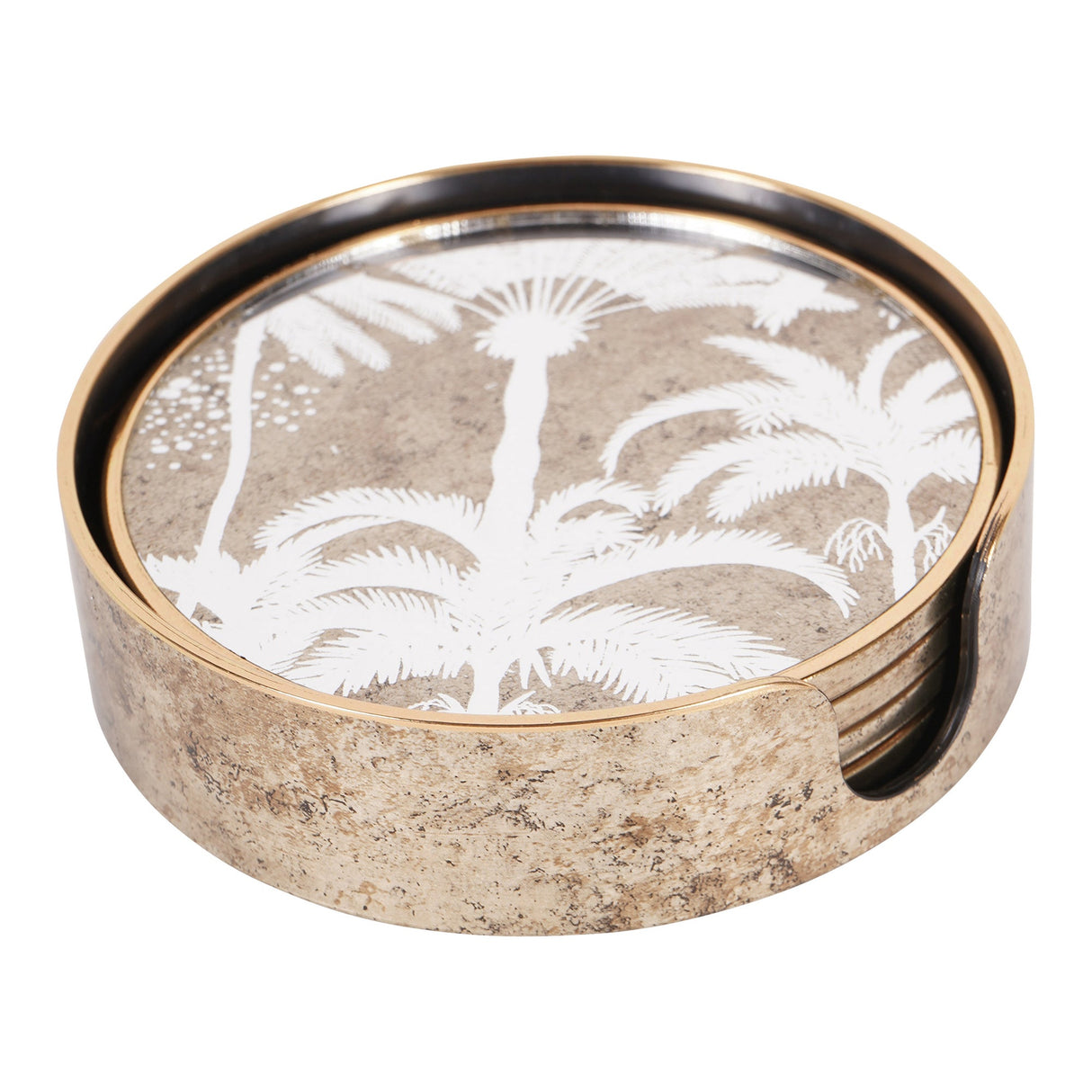 Palm Tree Round Coasters Set of 4 - Antique Gold
