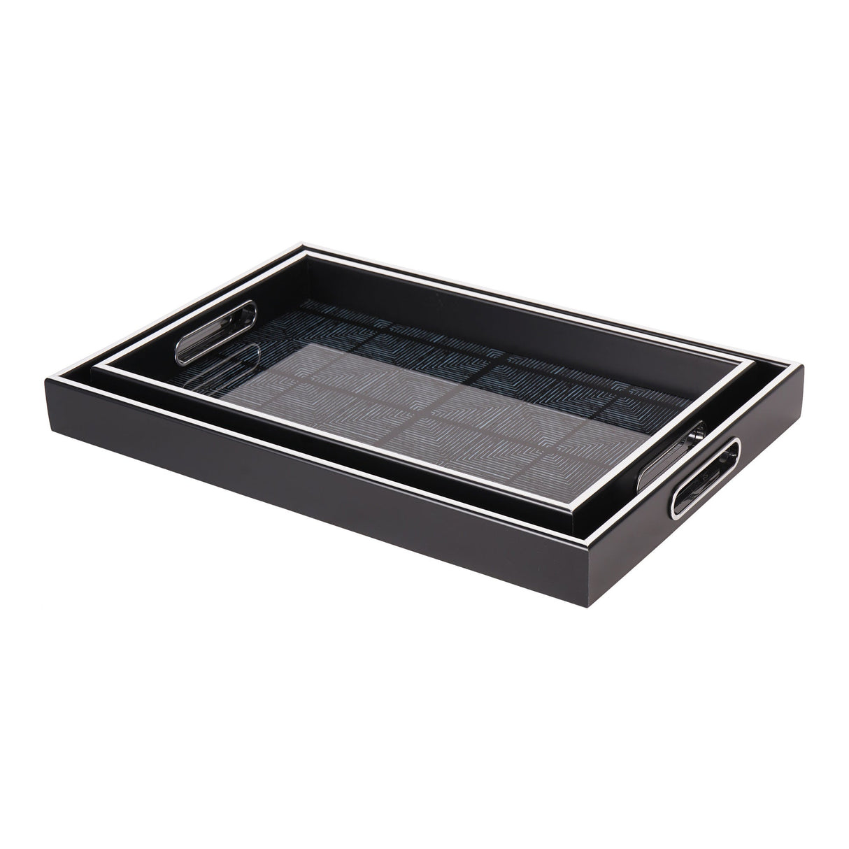 Squares Pattern Set of 2 Trays - Black & Silver