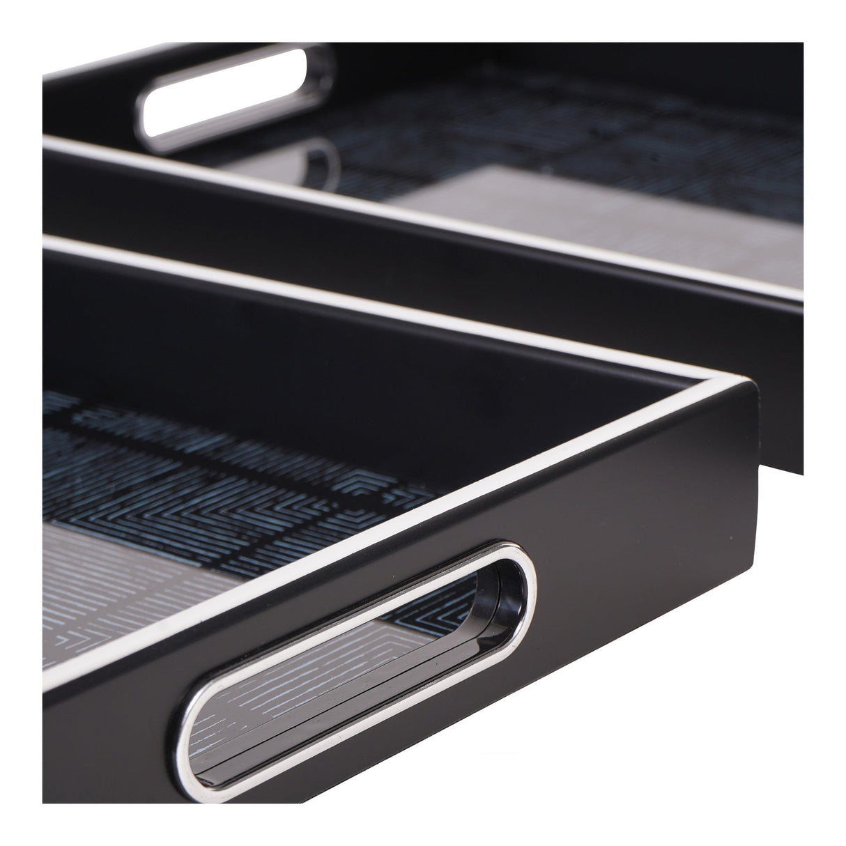 Squares Pattern Set of 2 Trays - Black & Silver
