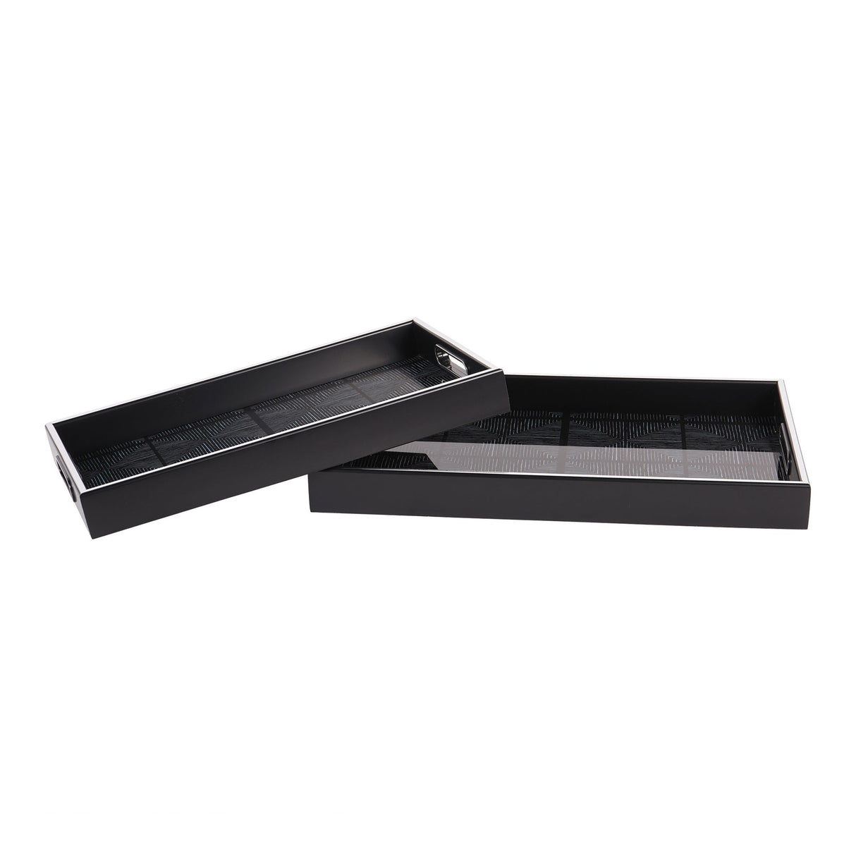 Squares Pattern Set of 2 Trays - Black & Silver