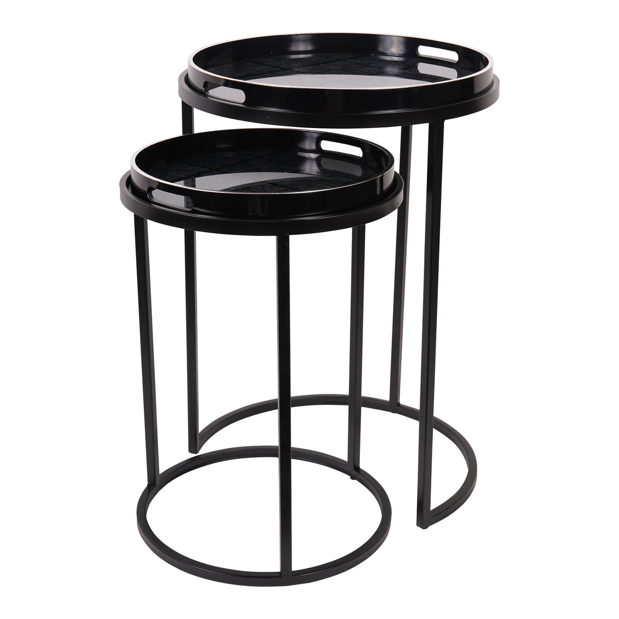 Squares Pattern Set of 2 Side Tray Tables - Black