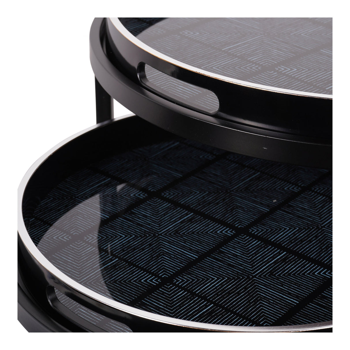 Squares Pattern Set of 2 Side Tray Tables - Black