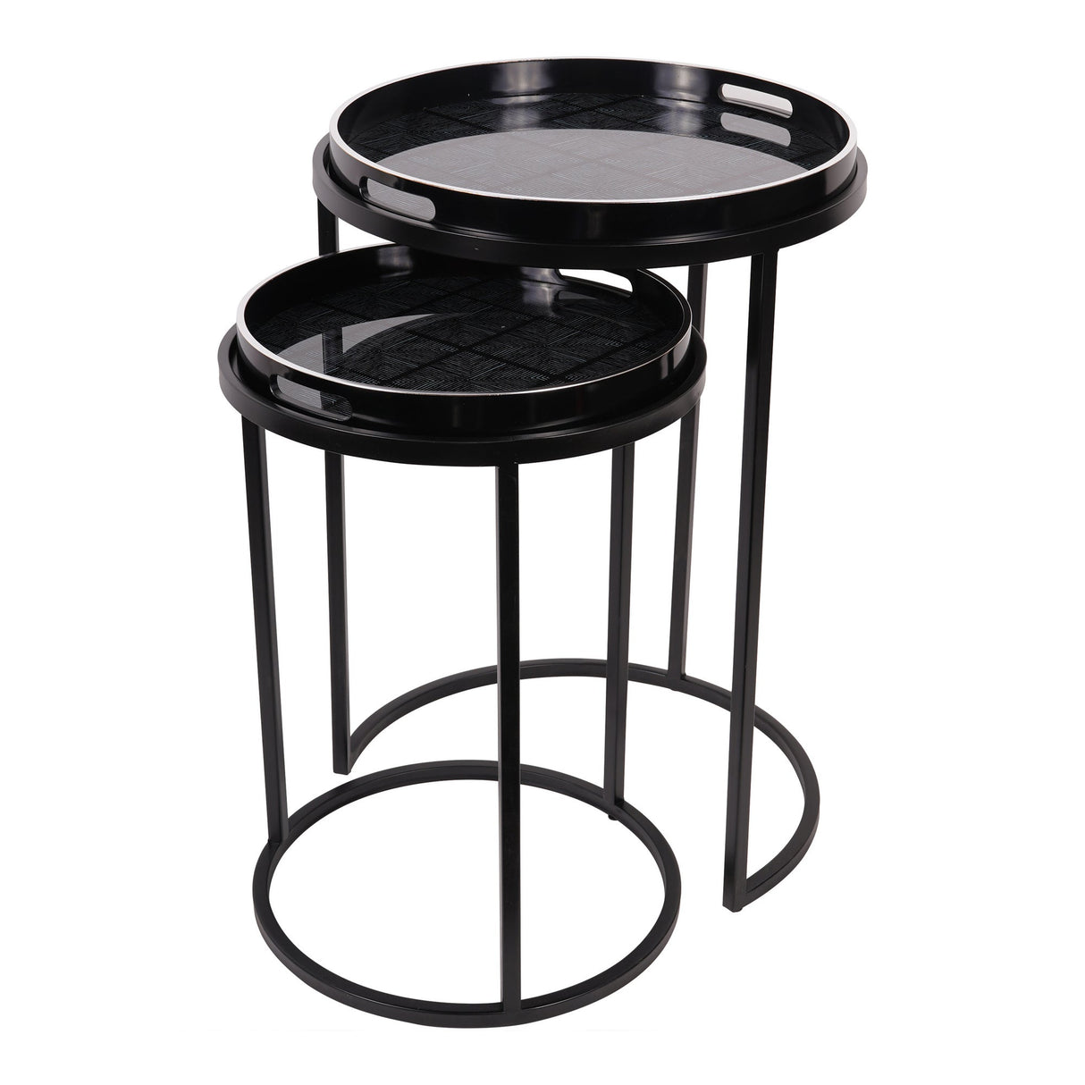 Squares Pattern Set of 2 Side Tray Tables - Black
