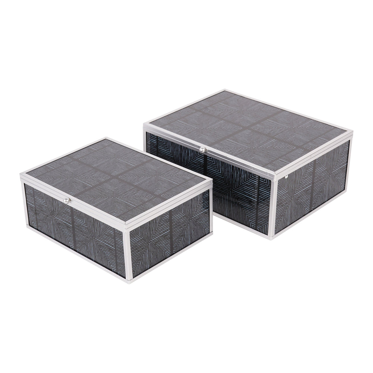 Squares Pattern Set of 2 Boxes - Grey & Silver