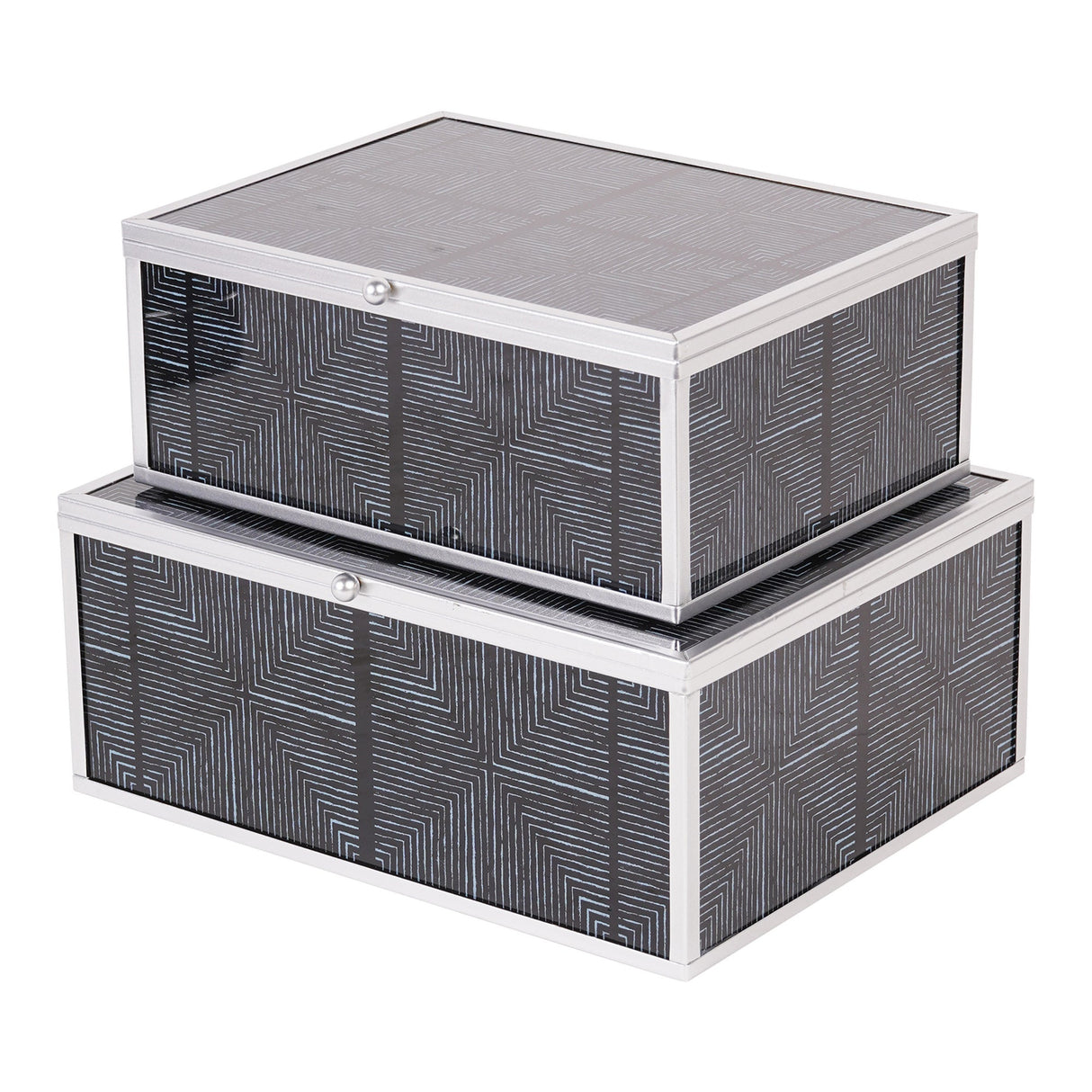 Squares Pattern Set of 2 Boxes - Grey & Silver