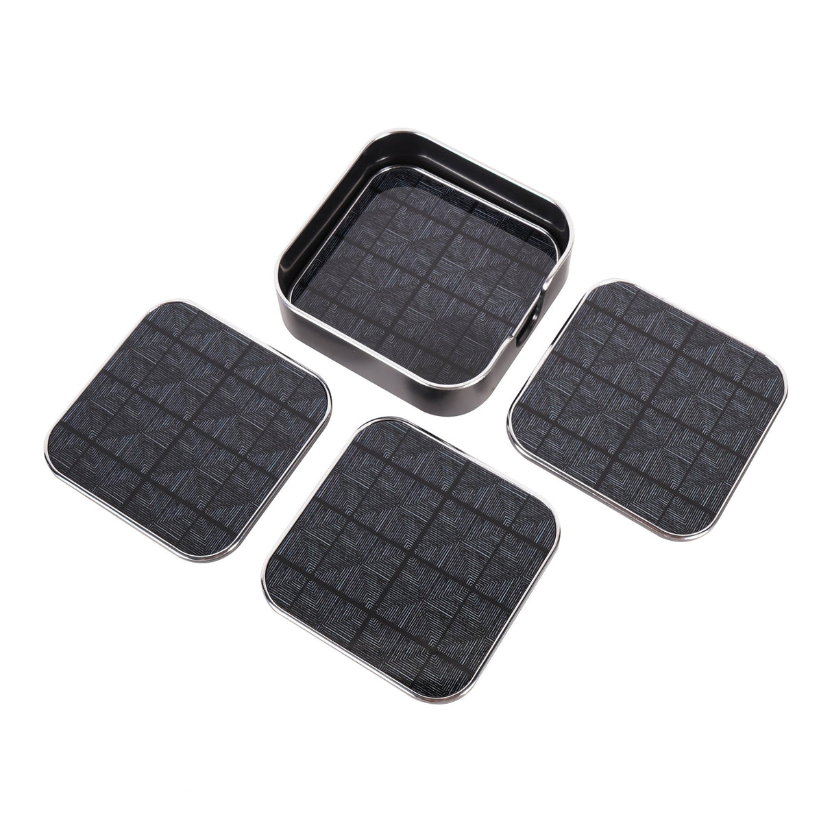 Squares Pattern Coasters Set of 4 - Black & Silver