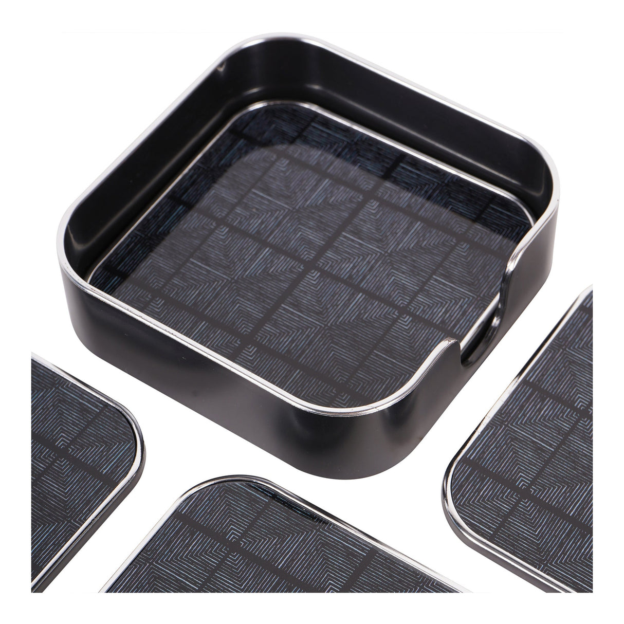 Squares Pattern Coasters Set of 4 - Black & Silver