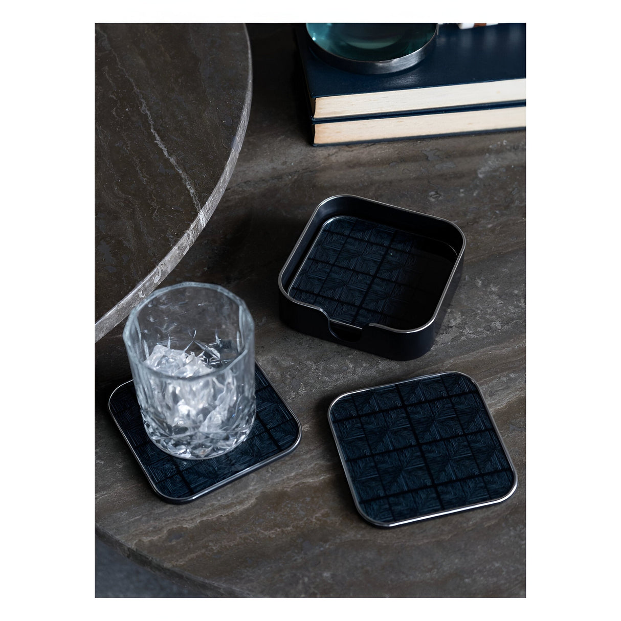Squares Pattern Coasters Set of 4 - Black & Silver
