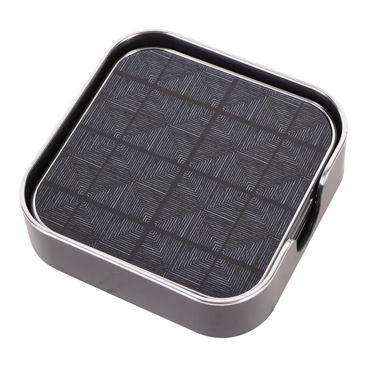 Squares Pattern Coasters Set of 4 - Black & Silver