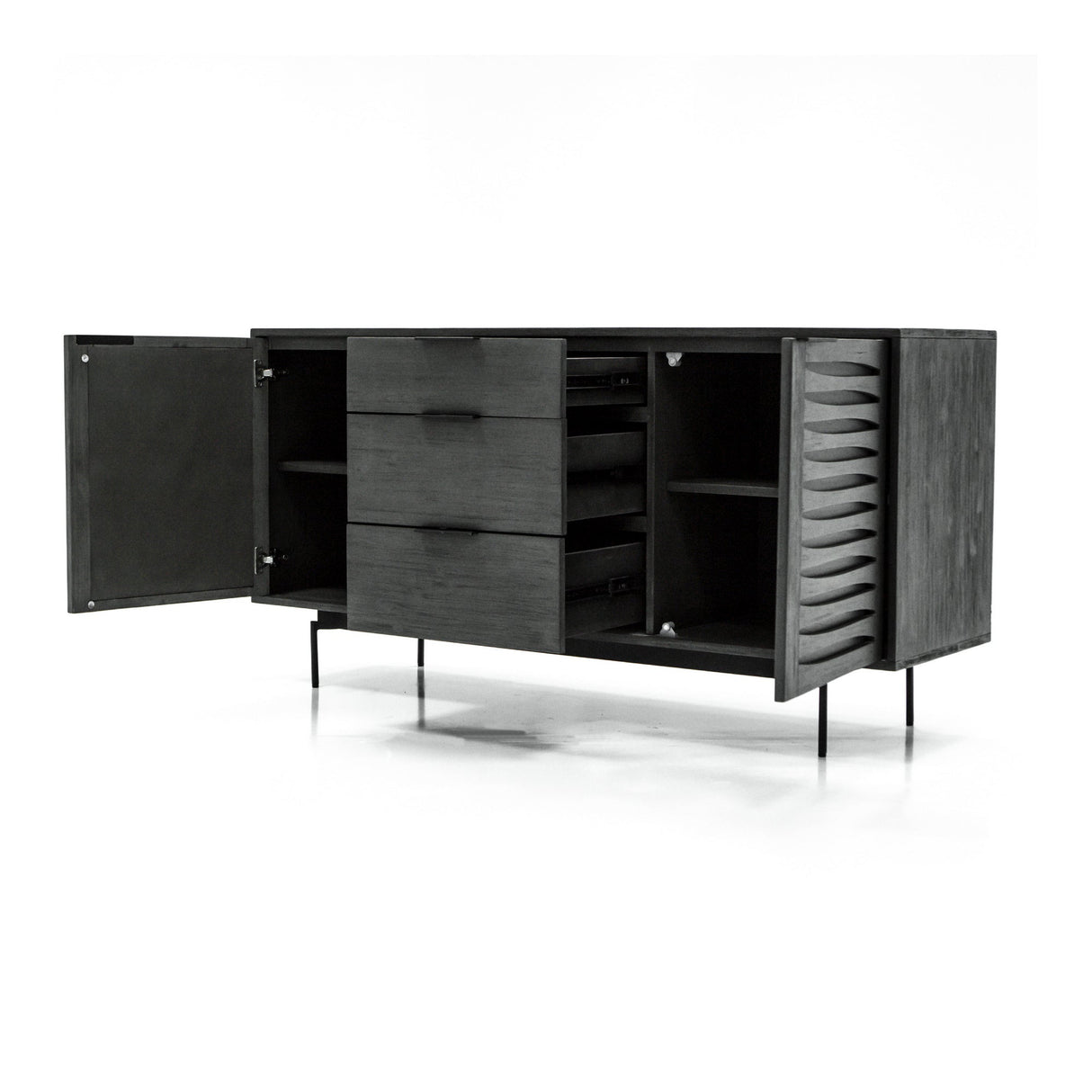 Bronks 2-Door 3-Drawer Acacia Buffet Sideboard - Black