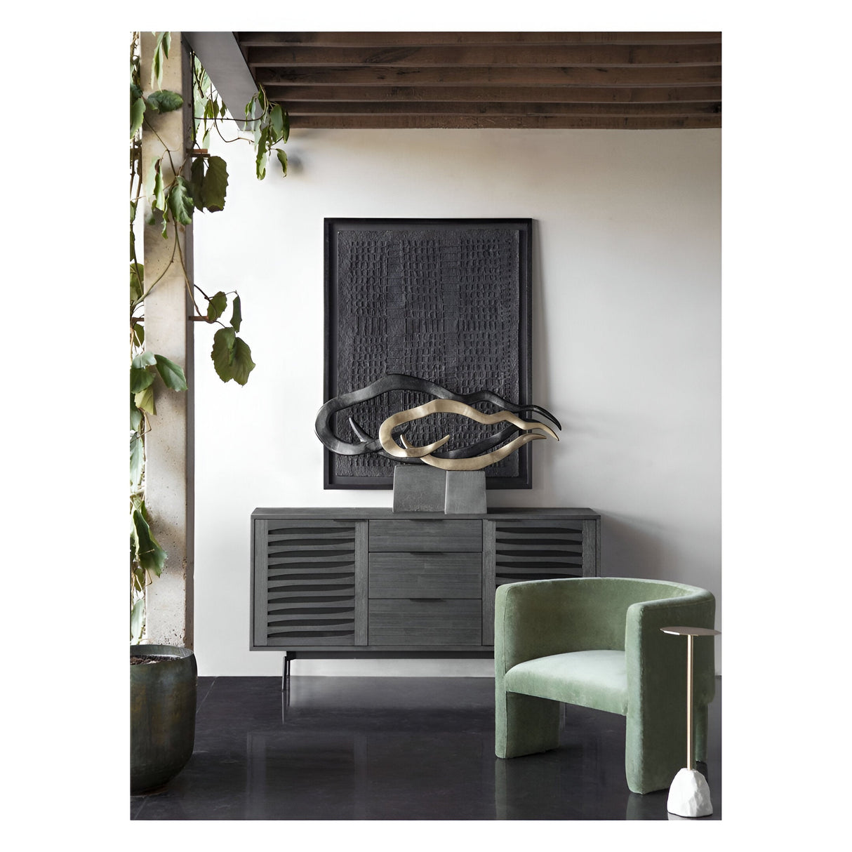 Bronks 2-Door 3-Drawer Acacia Buffet Sideboard - Black