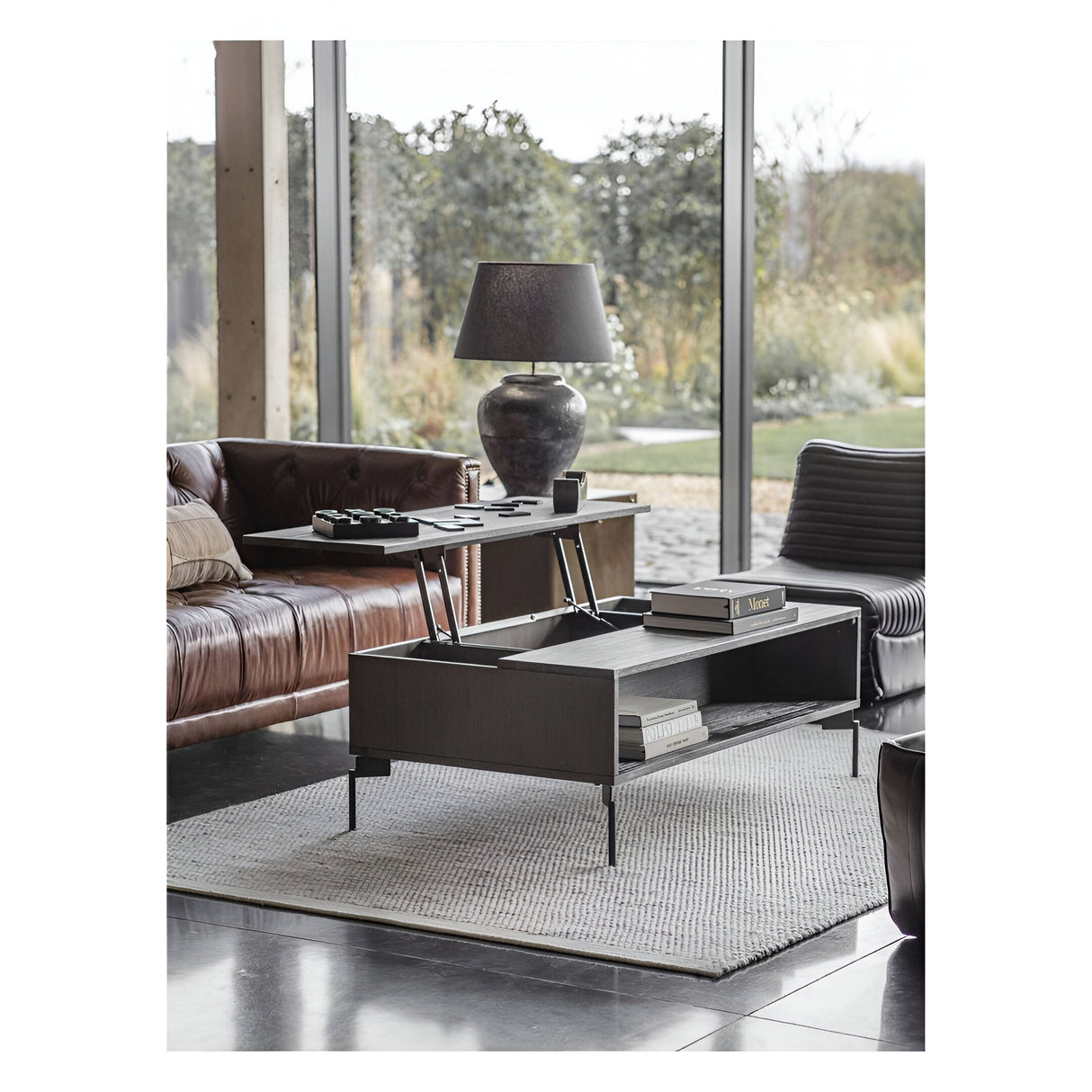 Bronks Acacia Coffee Table With Motion Top Mechanism - Black