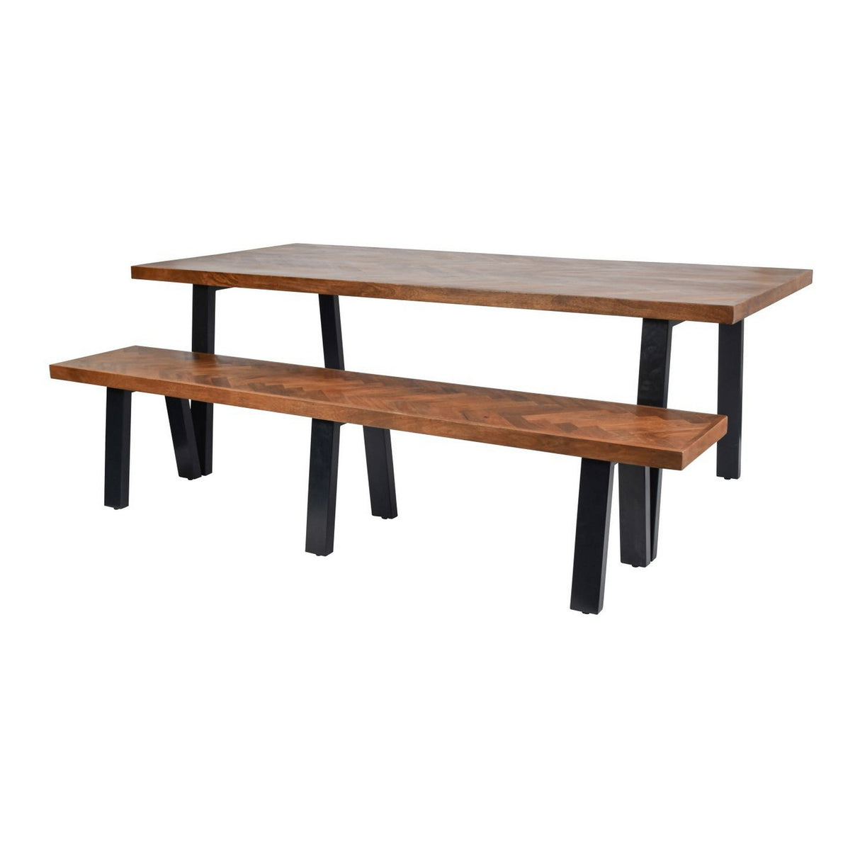 Burnham II Herringbone Wooden Dining Table - Natrural