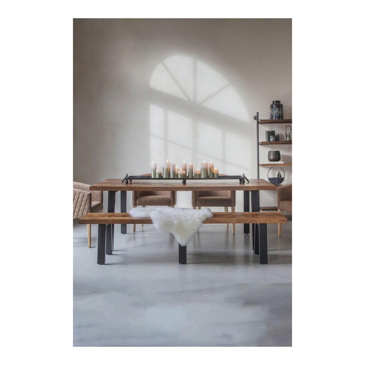 Burnham II Herringbone Wooden Dining Table - Natrural