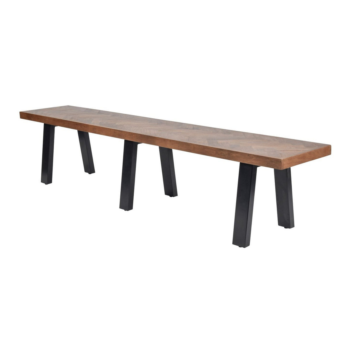 Burnham II Herringbone Wooden Bench - Brown
