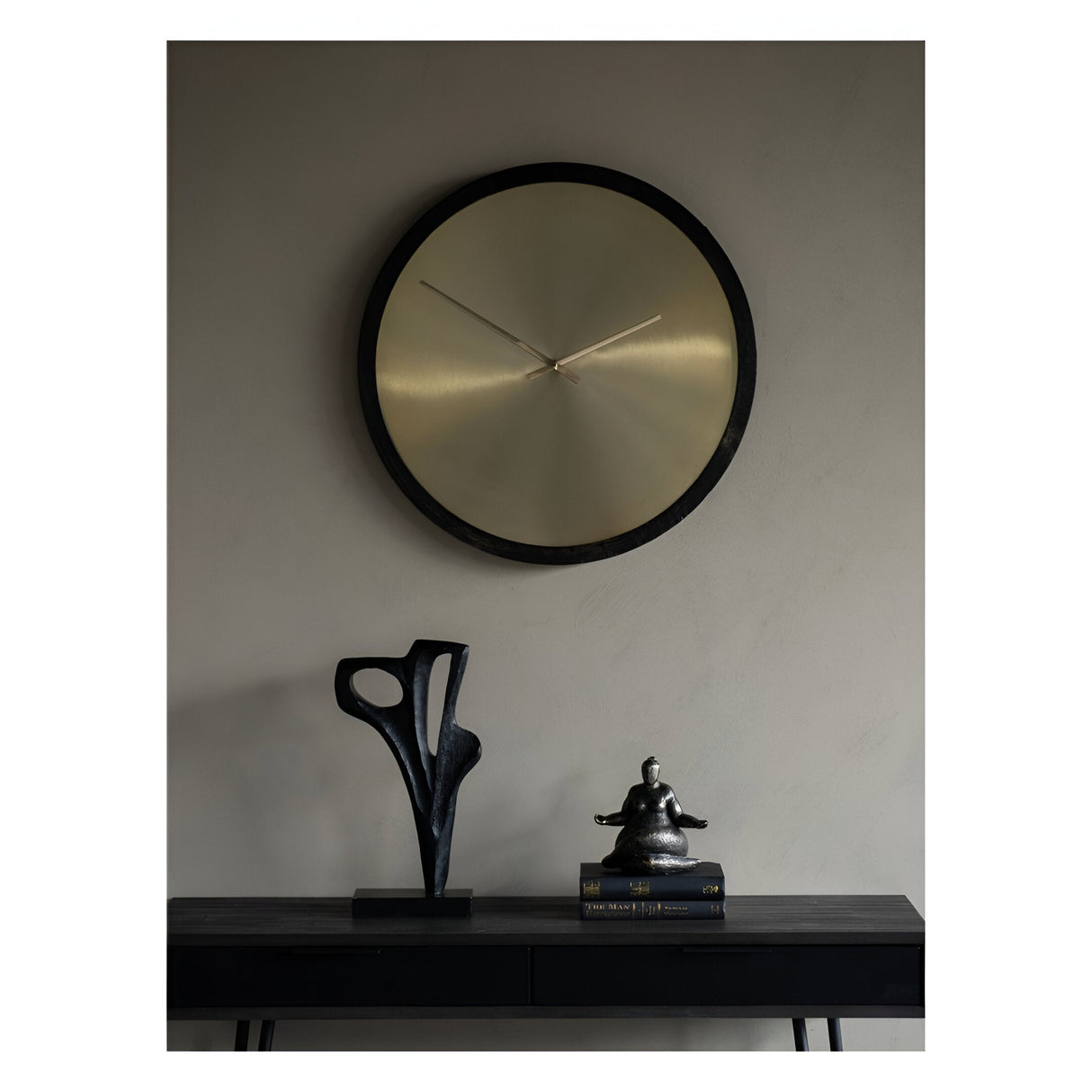 Iron Dial & Wooden Frame Wall Clock 70cm - Black & Brass