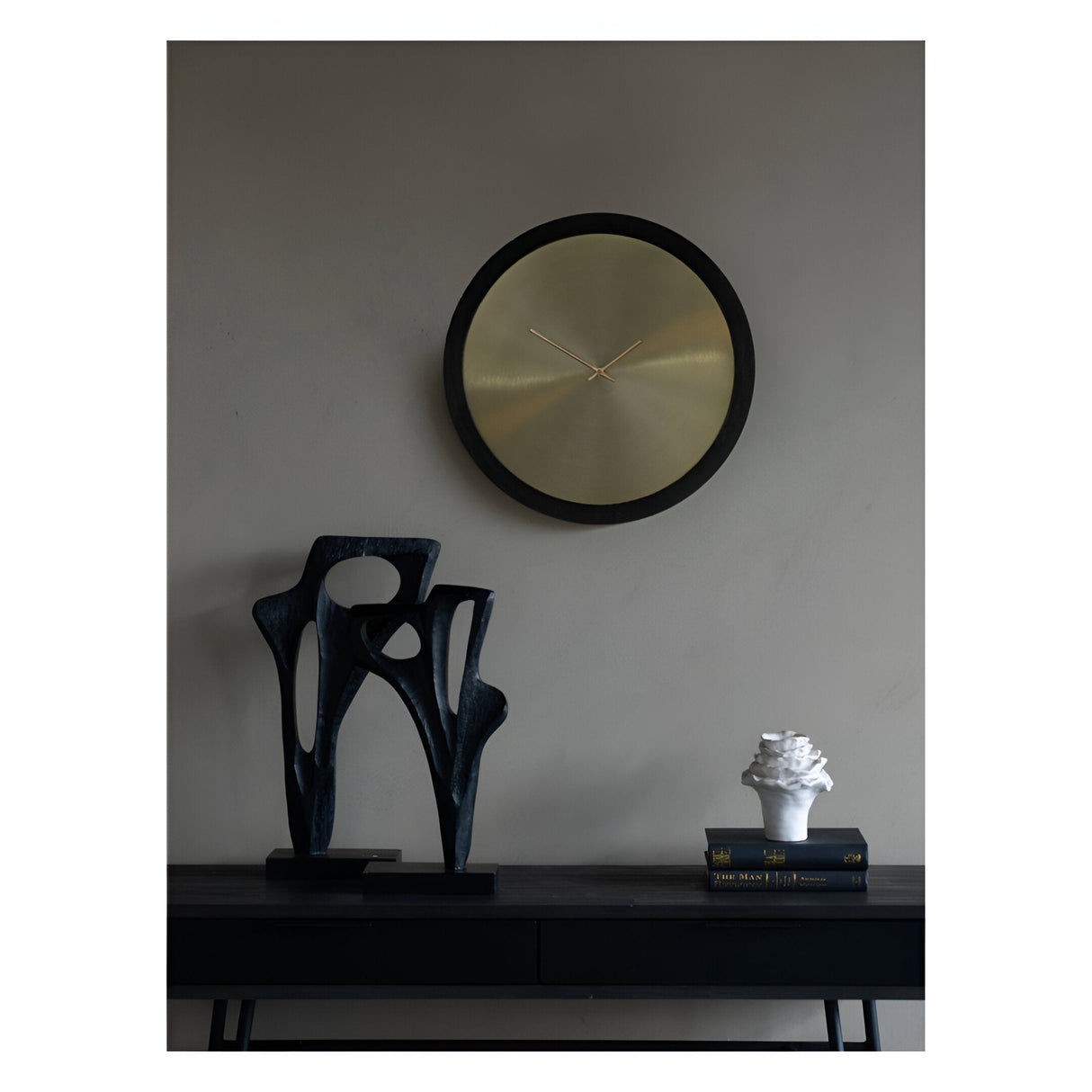 Iron Dial & Wooden Frame Wall Clock 50cm - Black & Brass